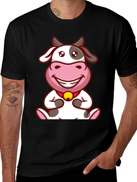 Cute Cow Cartoon Black T-Shirt