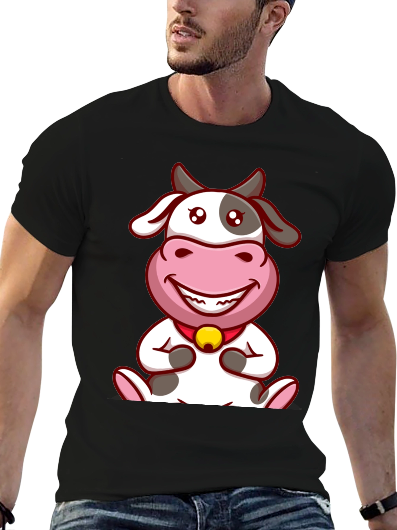 Cute Cow Cartoon Black T-Shirt