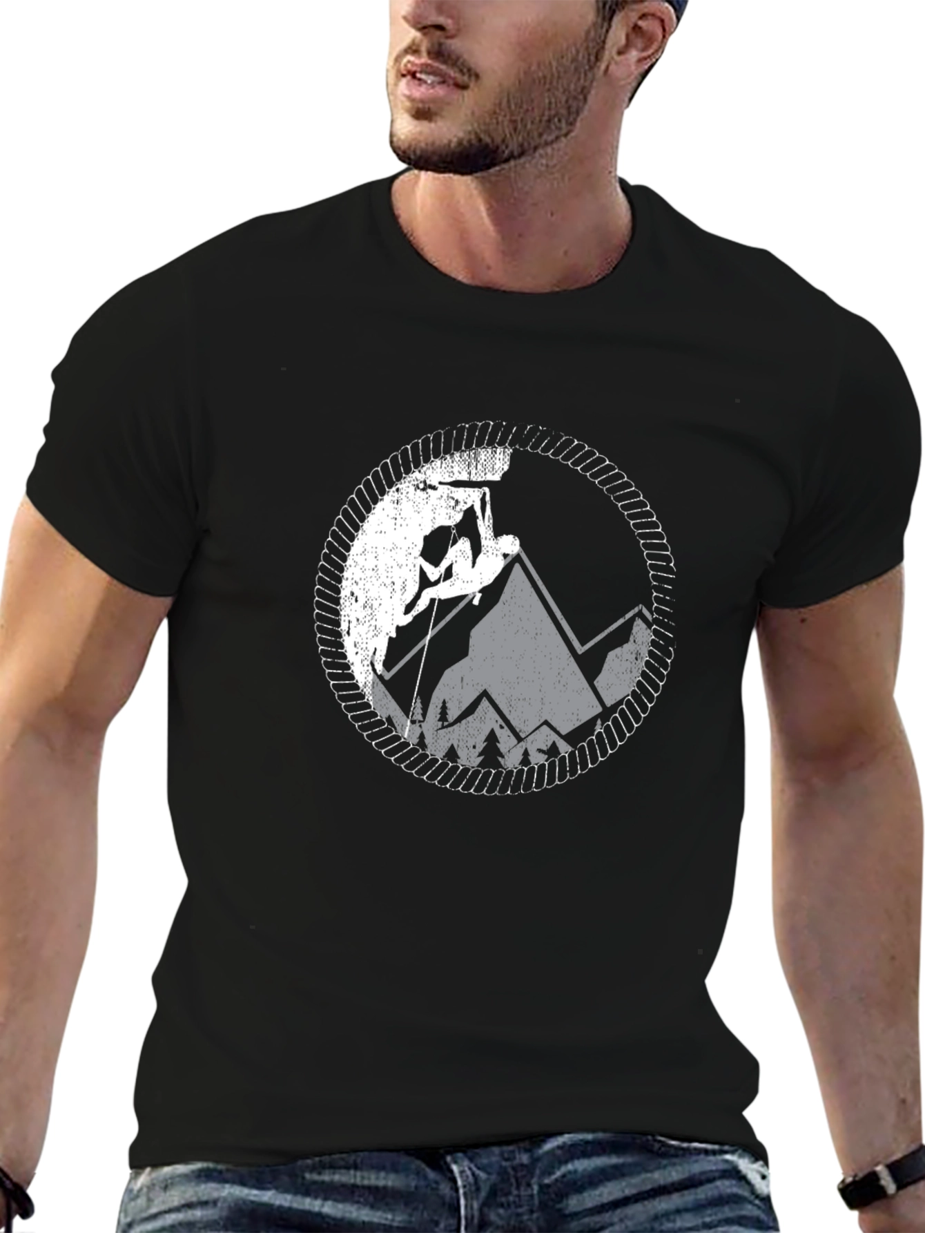 Climbing Mountain Graphic Tee - Black Cotton T-Shirt