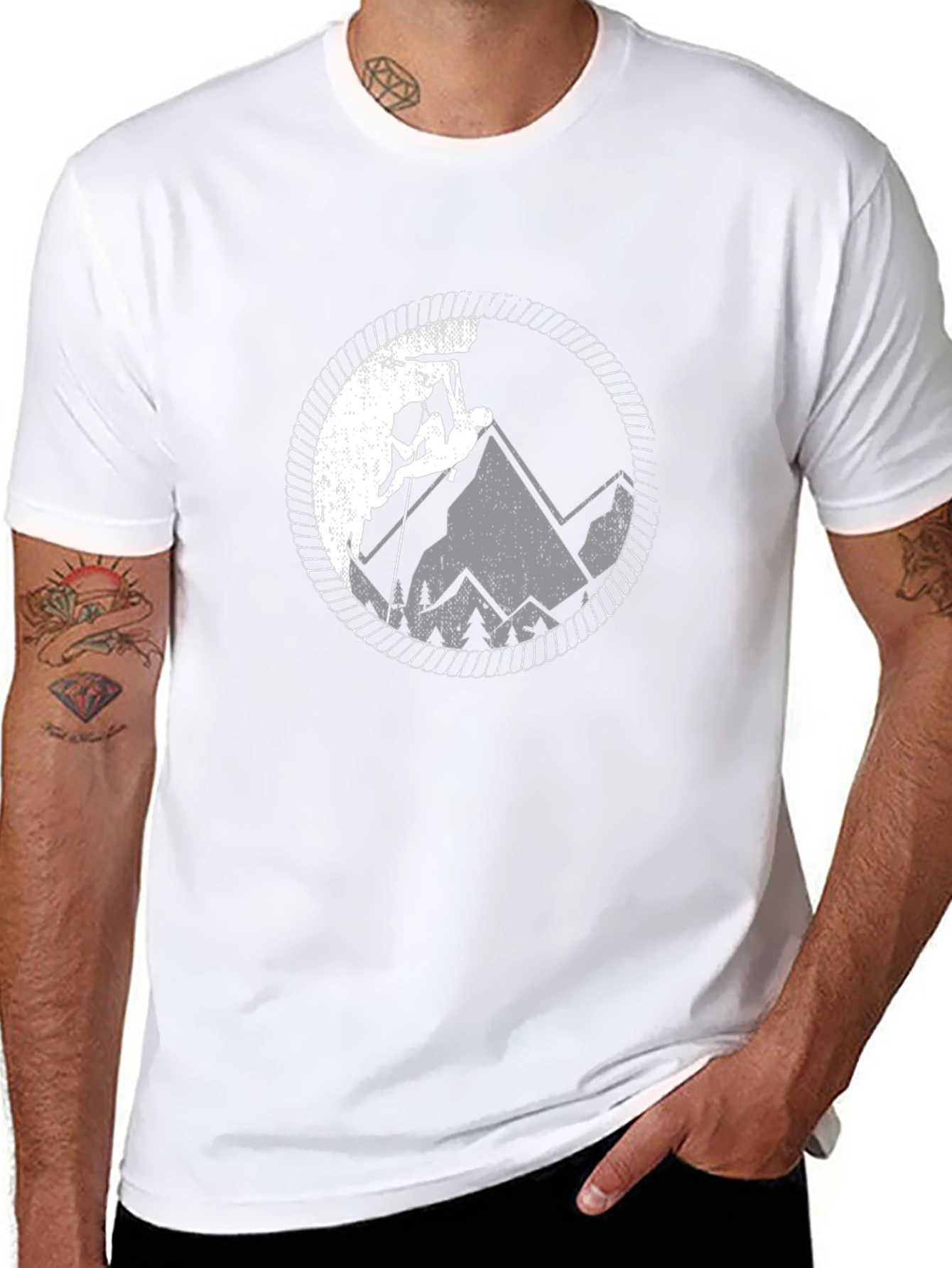 Climbing Mountain Graphic Tee - Black Cotton T-Shirt