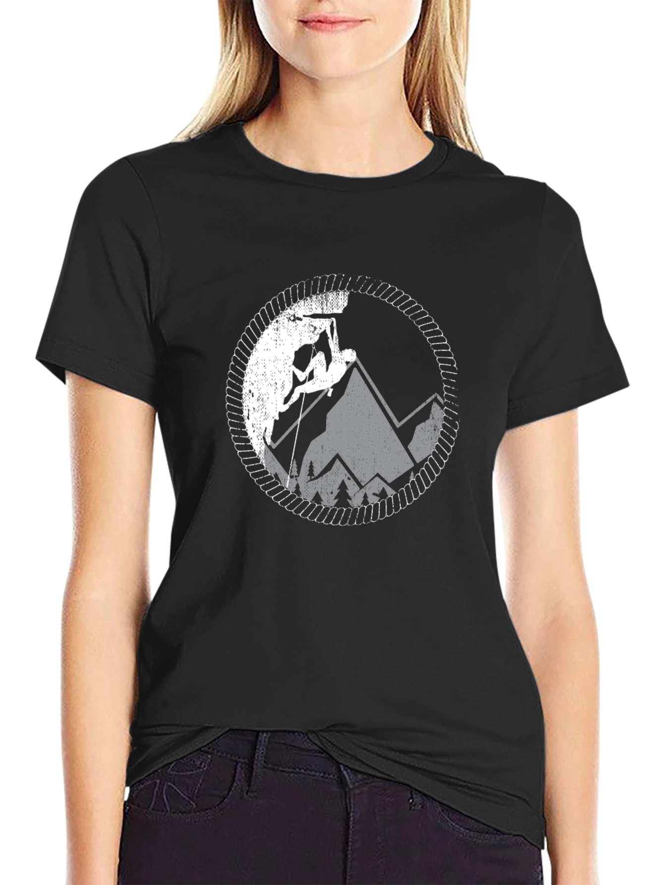 Climbing Mountain Graphic Tee - Black Cotton T-Shirt