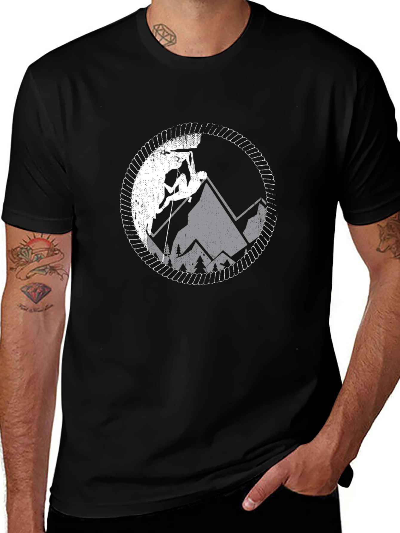 Climbing Mountain Graphic Tee - Black Cotton T-Shirt