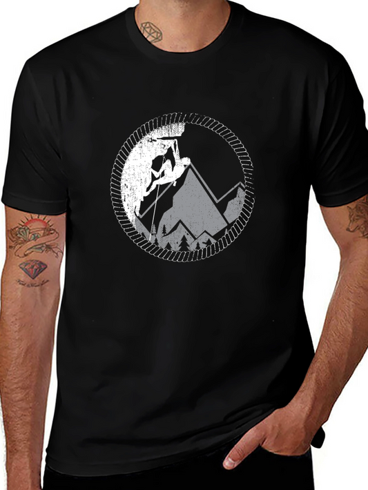 Climbing Mountain Graphic Tee - Black Cotton T-Shirt