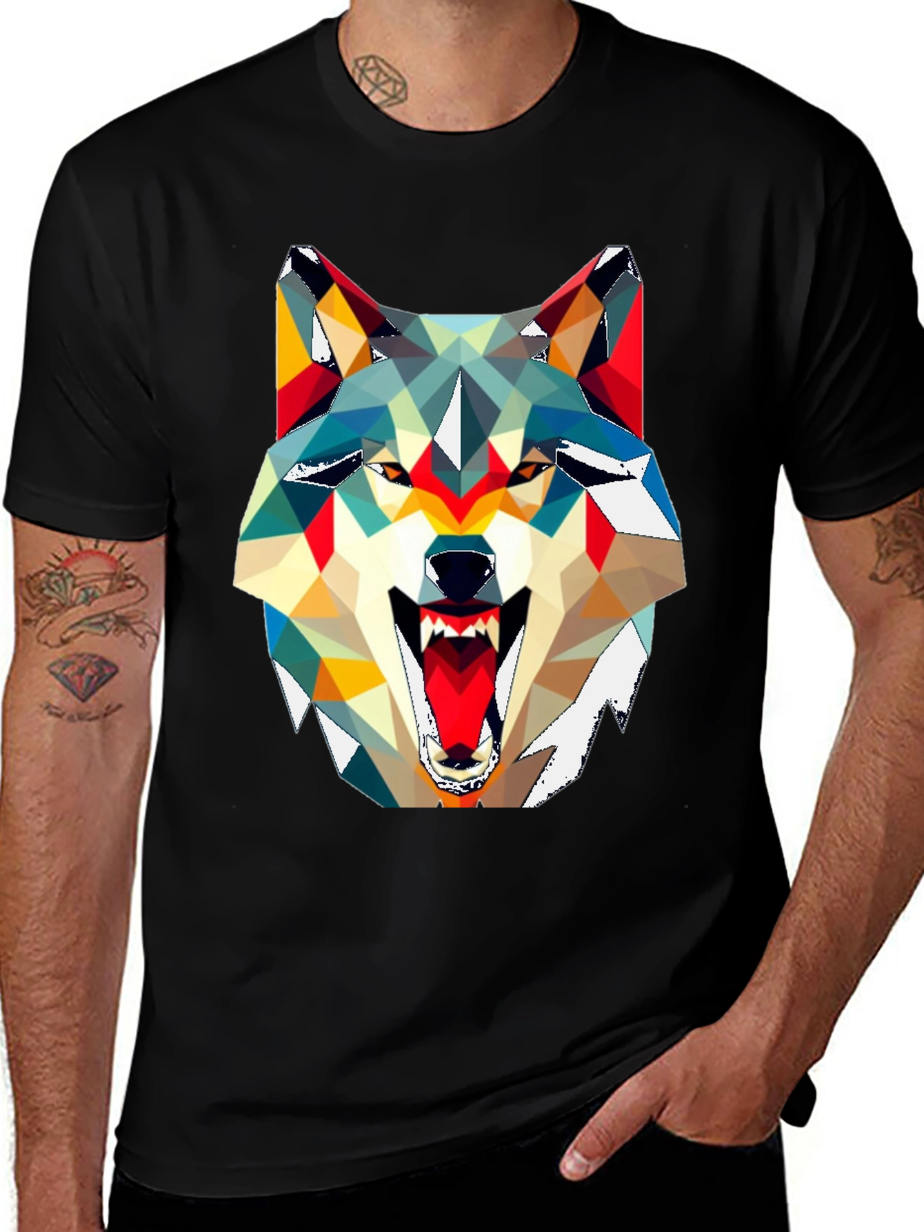Geometric Wolf Graphic Tee - Modern Art Shirt