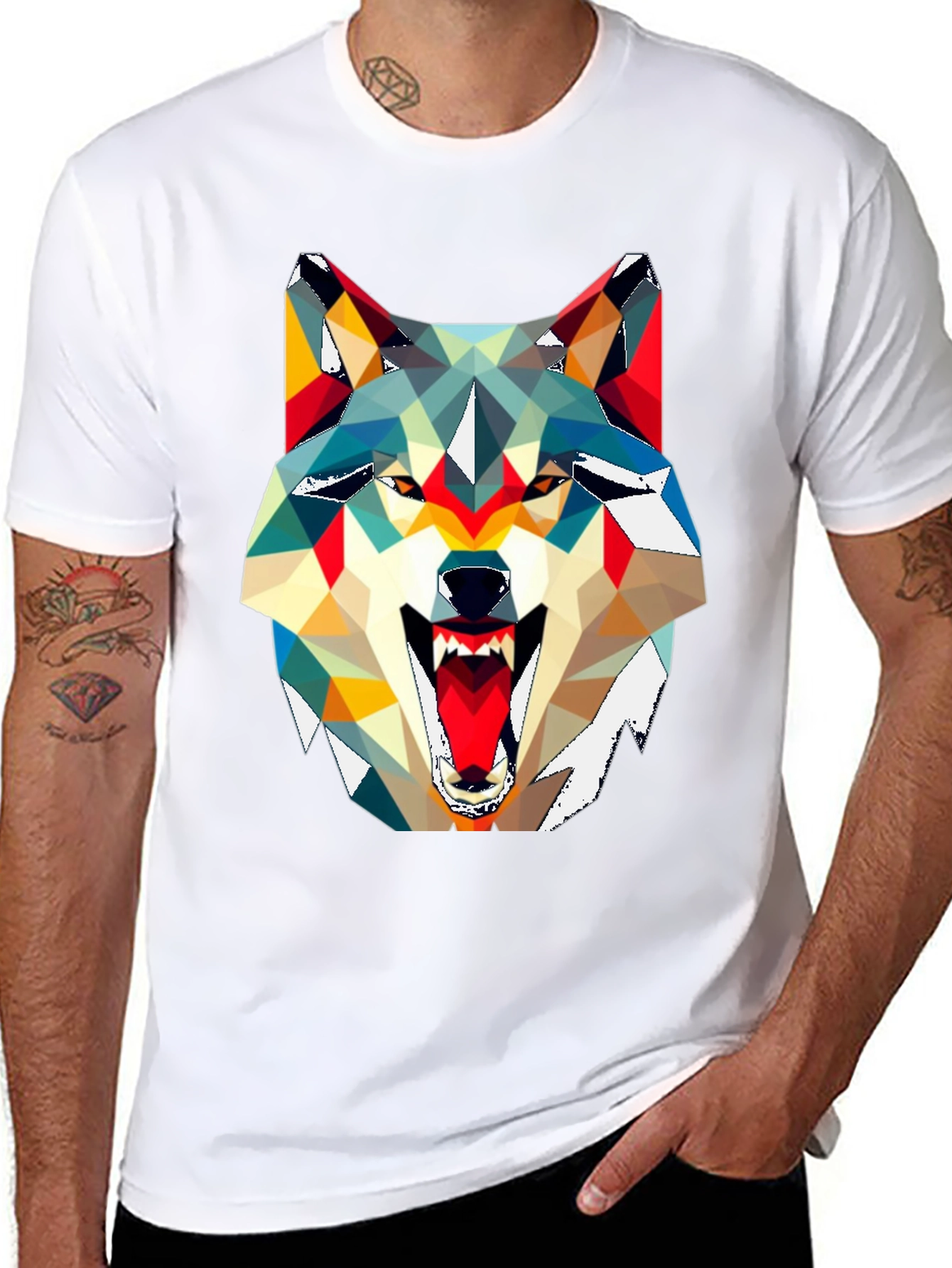 Geometric Wolf Graphic Tee - Modern Art Shirt