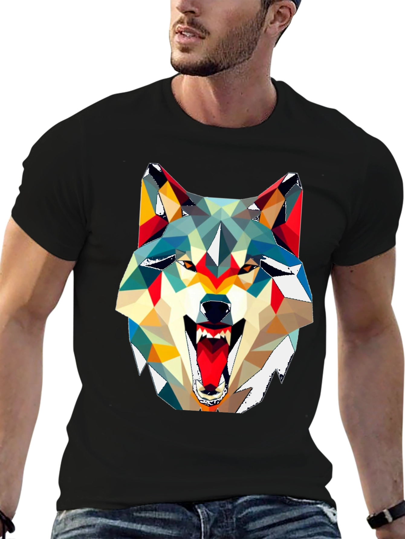 Geometric Wolf Graphic Tee - Modern Art Shirt