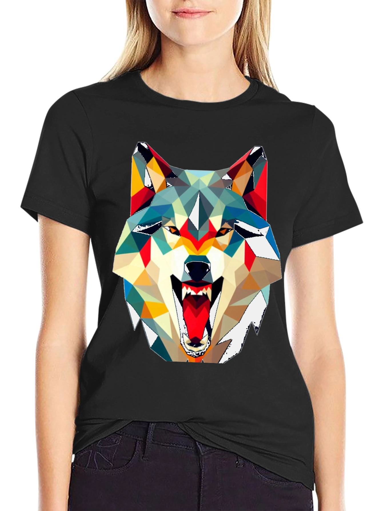 Geometric Wolf Graphic Tee - Modern Art Shirt