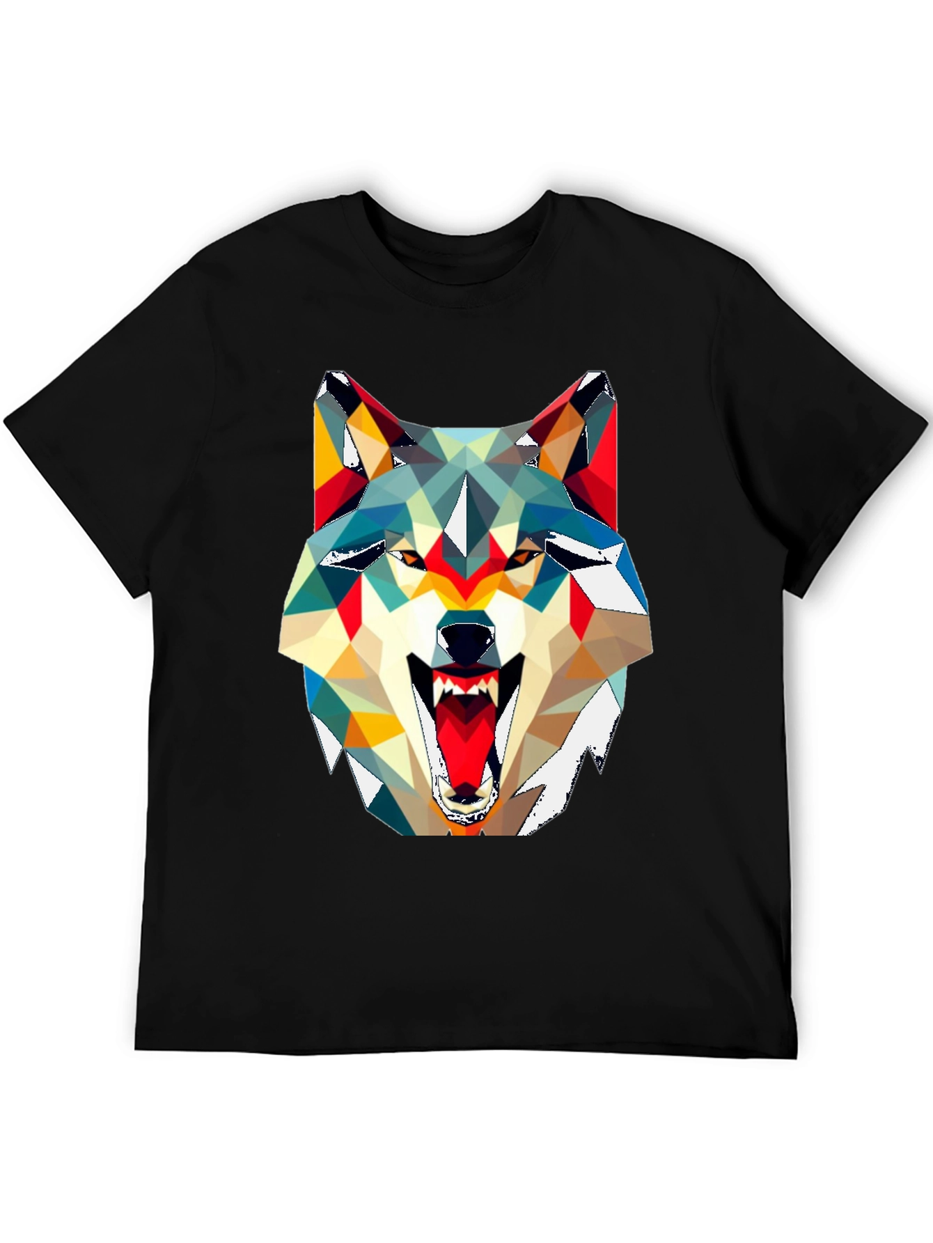 Geometric Wolf Graphic Tee - Modern Art Shirt
