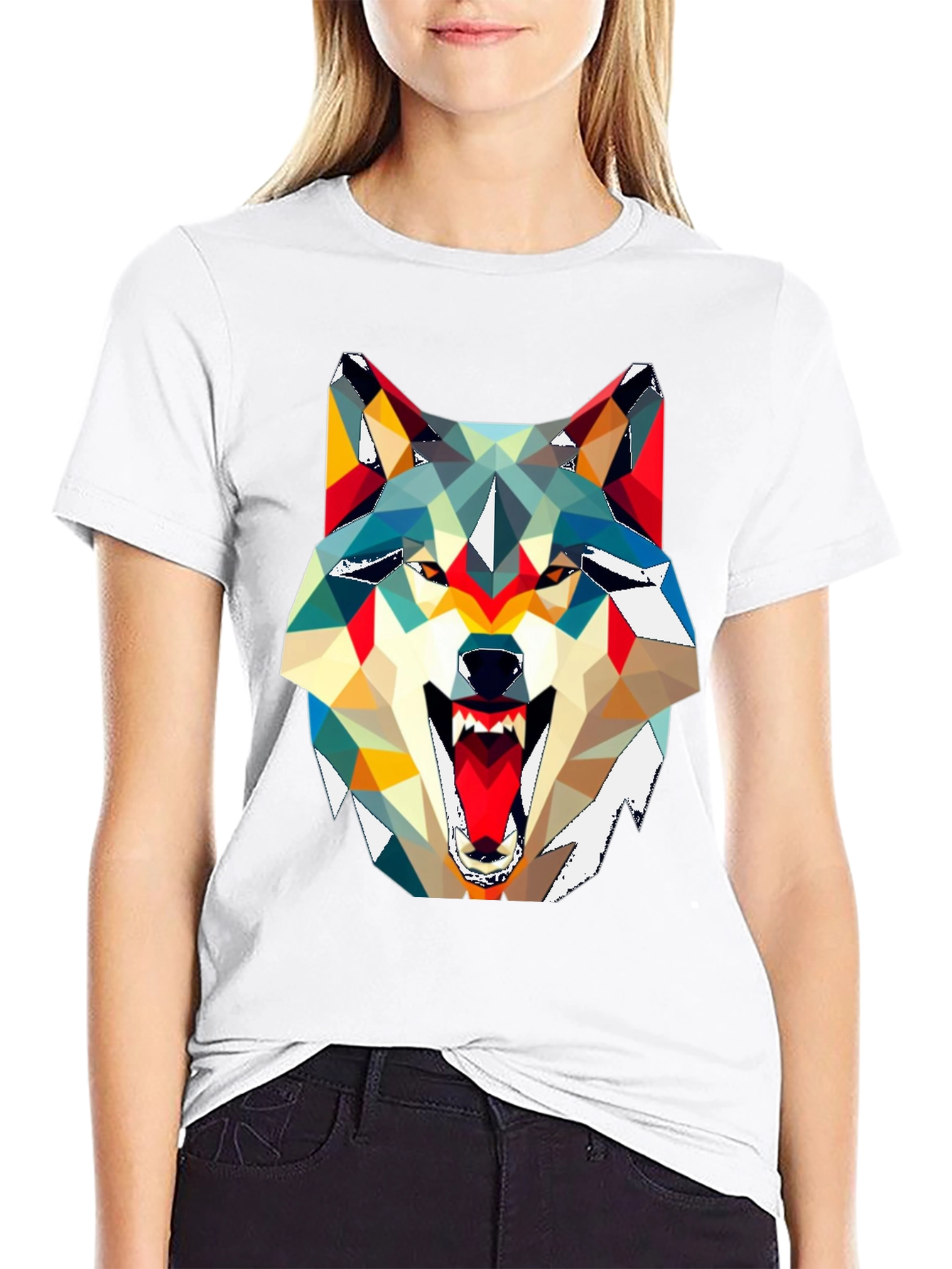 Geometric Wolf Graphic Tee - Modern Art Shirt