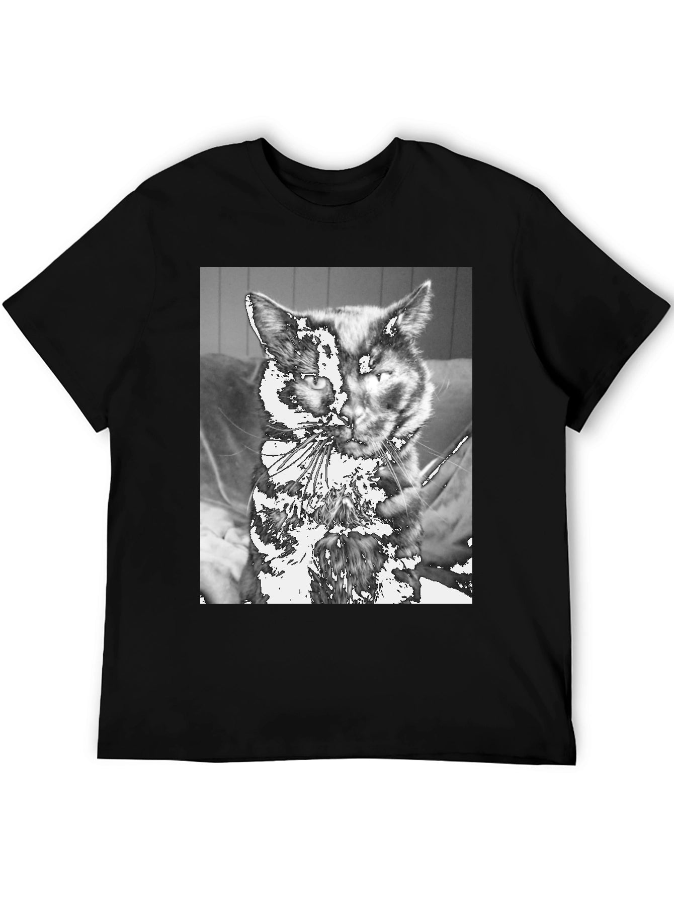 Unique Cat Graphic Tee - Black Cotton Casual T-Shirt