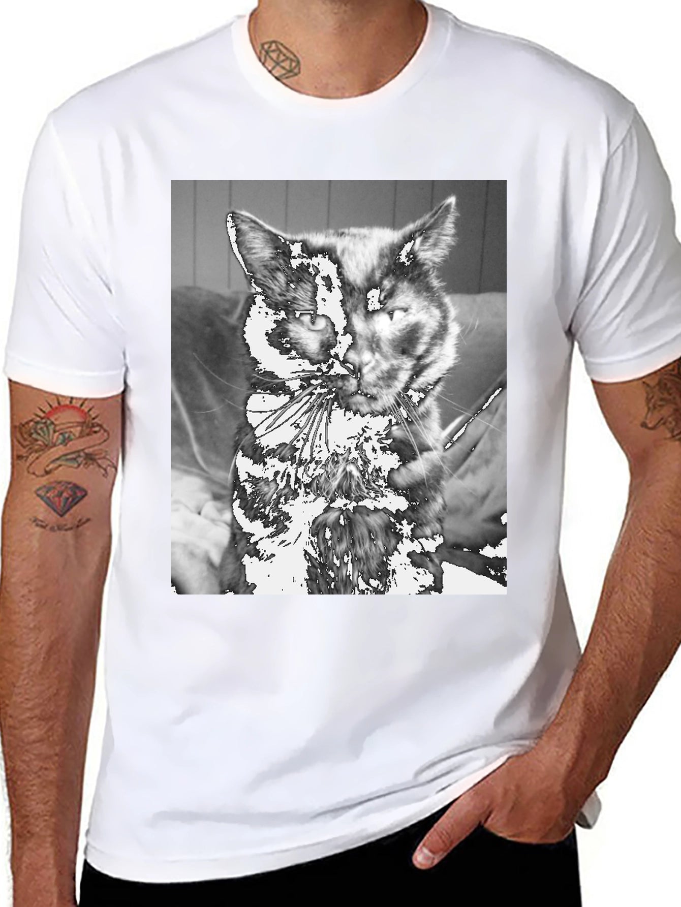 Unique Cat Graphic Tee - Black Cotton Casual T-Shirt