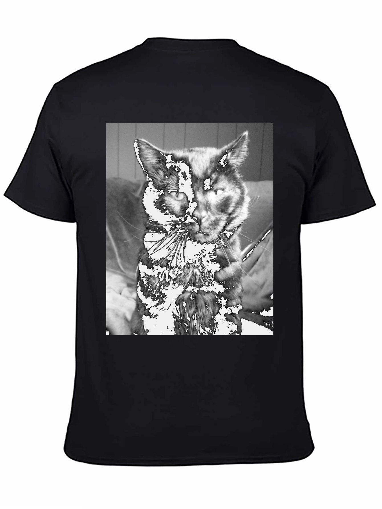 Unique Cat Graphic Tee - Black Cotton Casual T-Shirt