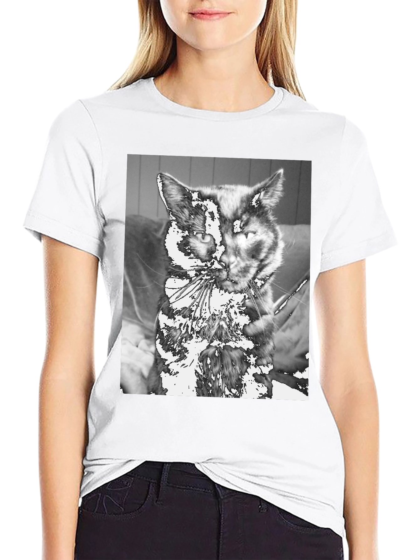 Unique Cat Graphic Tee - Black Cotton Casual T-Shirt
