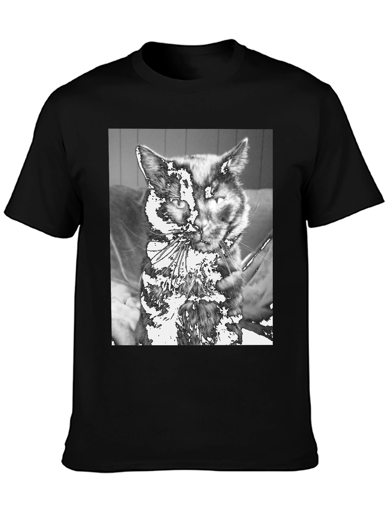 Unique Cat Graphic Tee - Black Cotton Casual T-Shirt
