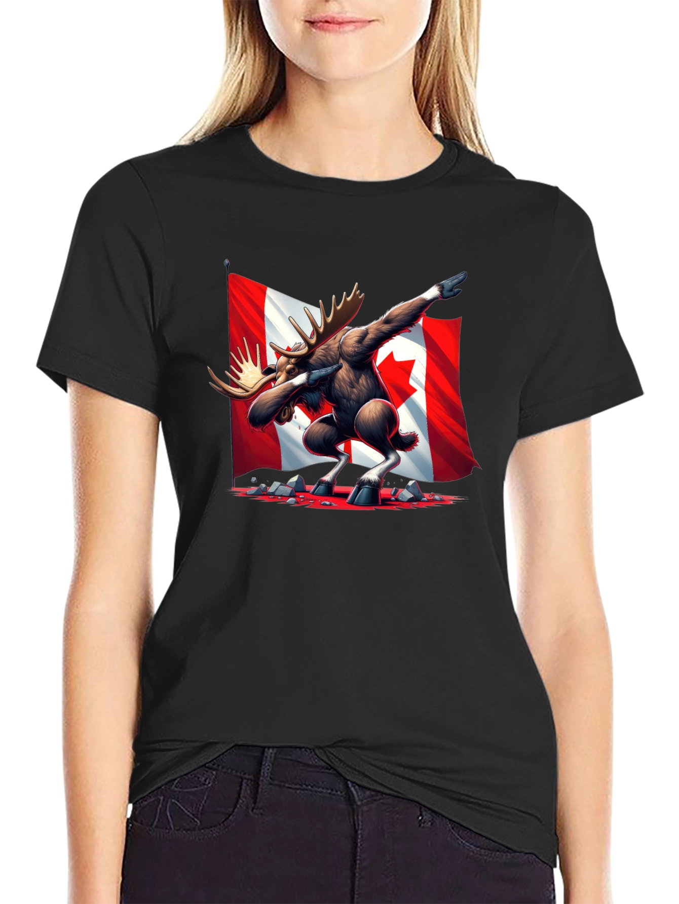 Dabbing Moose Canada Flag T-Shirt