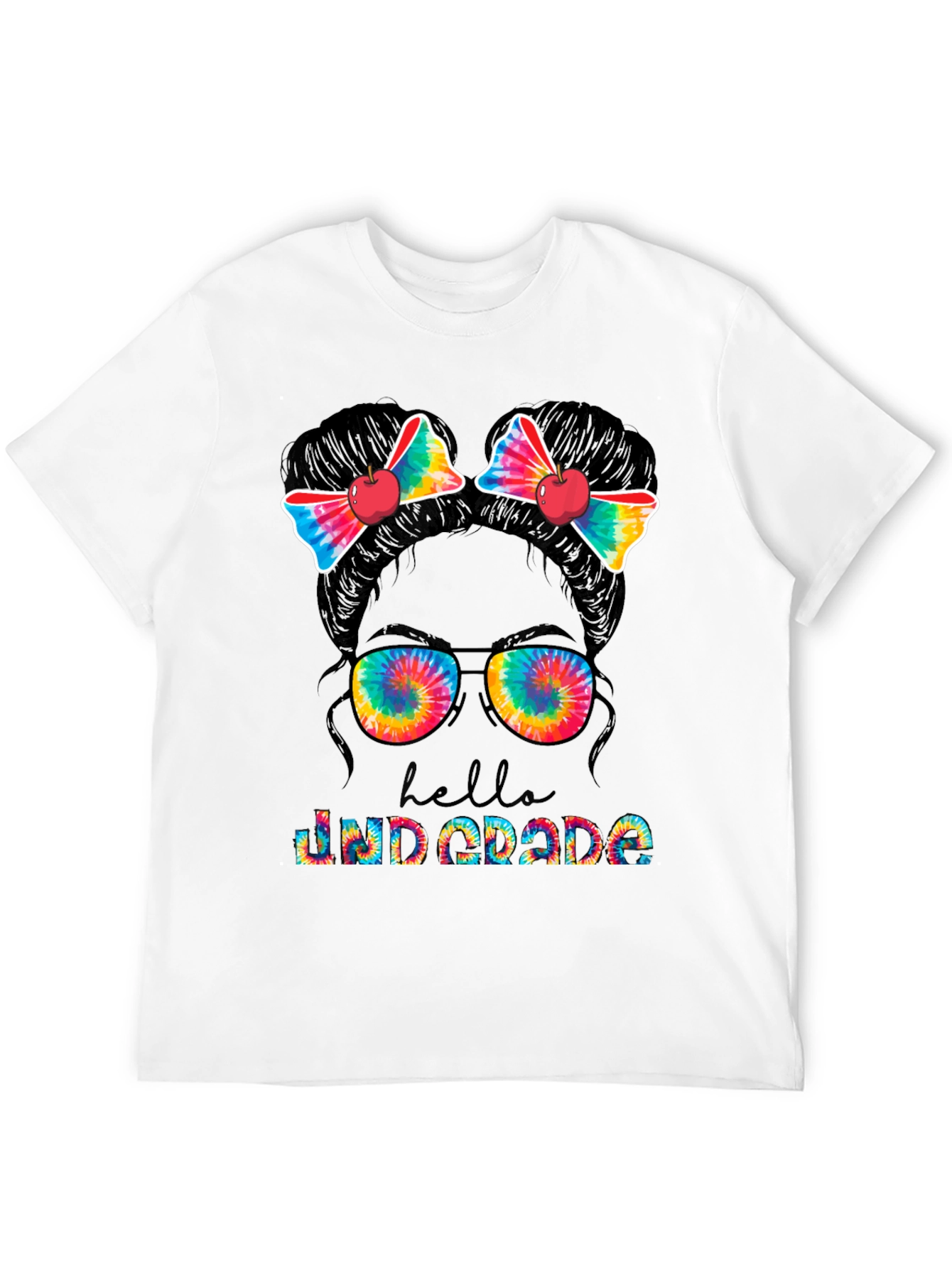 Hello 2nd Grade Tie Dye Messy Bun Teacher T-Shirt