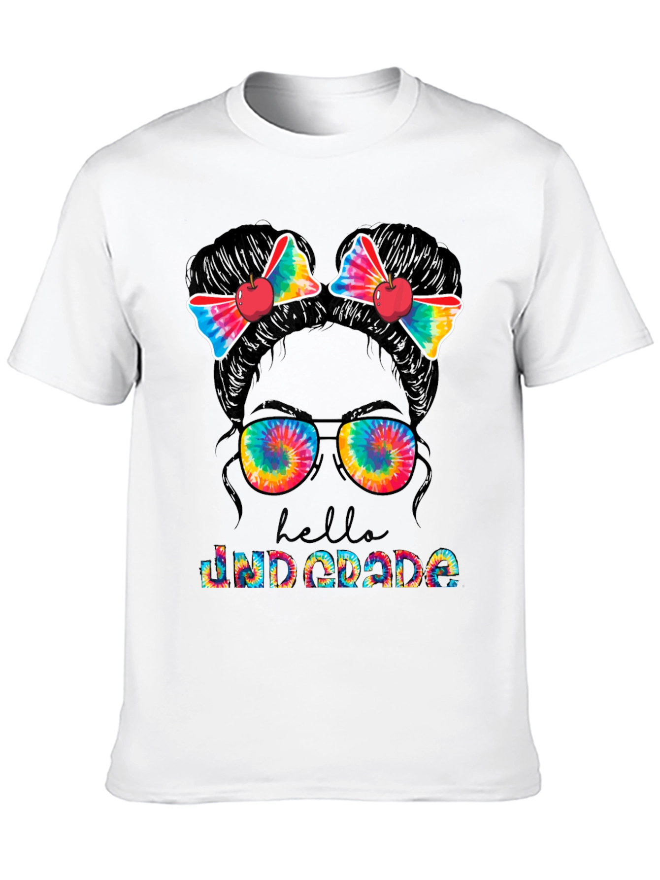 Hello 2nd Grade Tie Dye Messy Bun Teacher T-Shirt