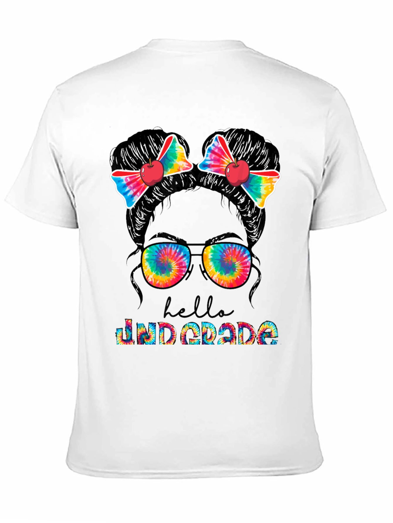 Hello 2nd Grade Tie Dye Messy Bun Teacher T-Shirt