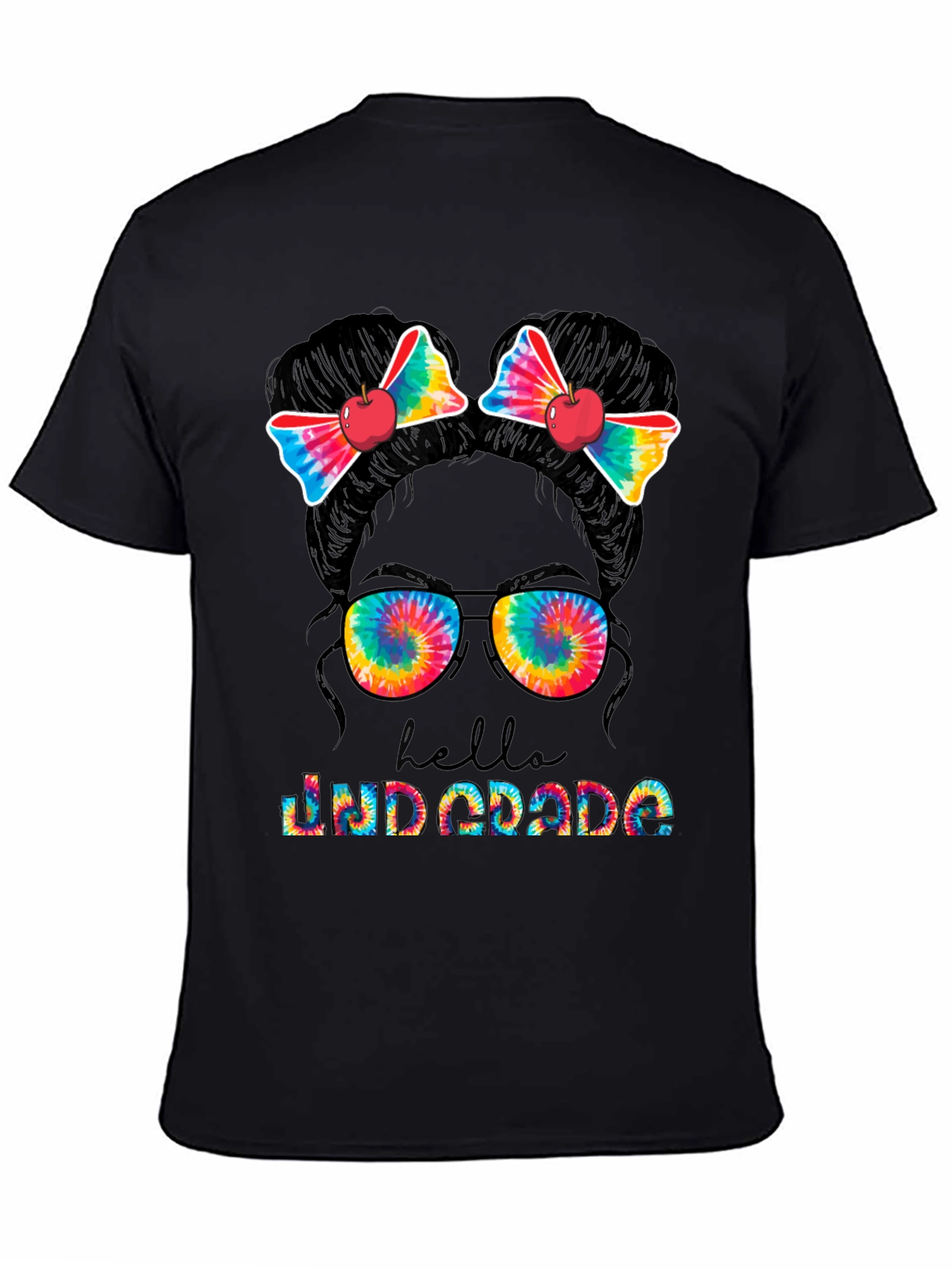 Hello 2nd Grade Tie Dye Messy Bun Teacher T-Shirt