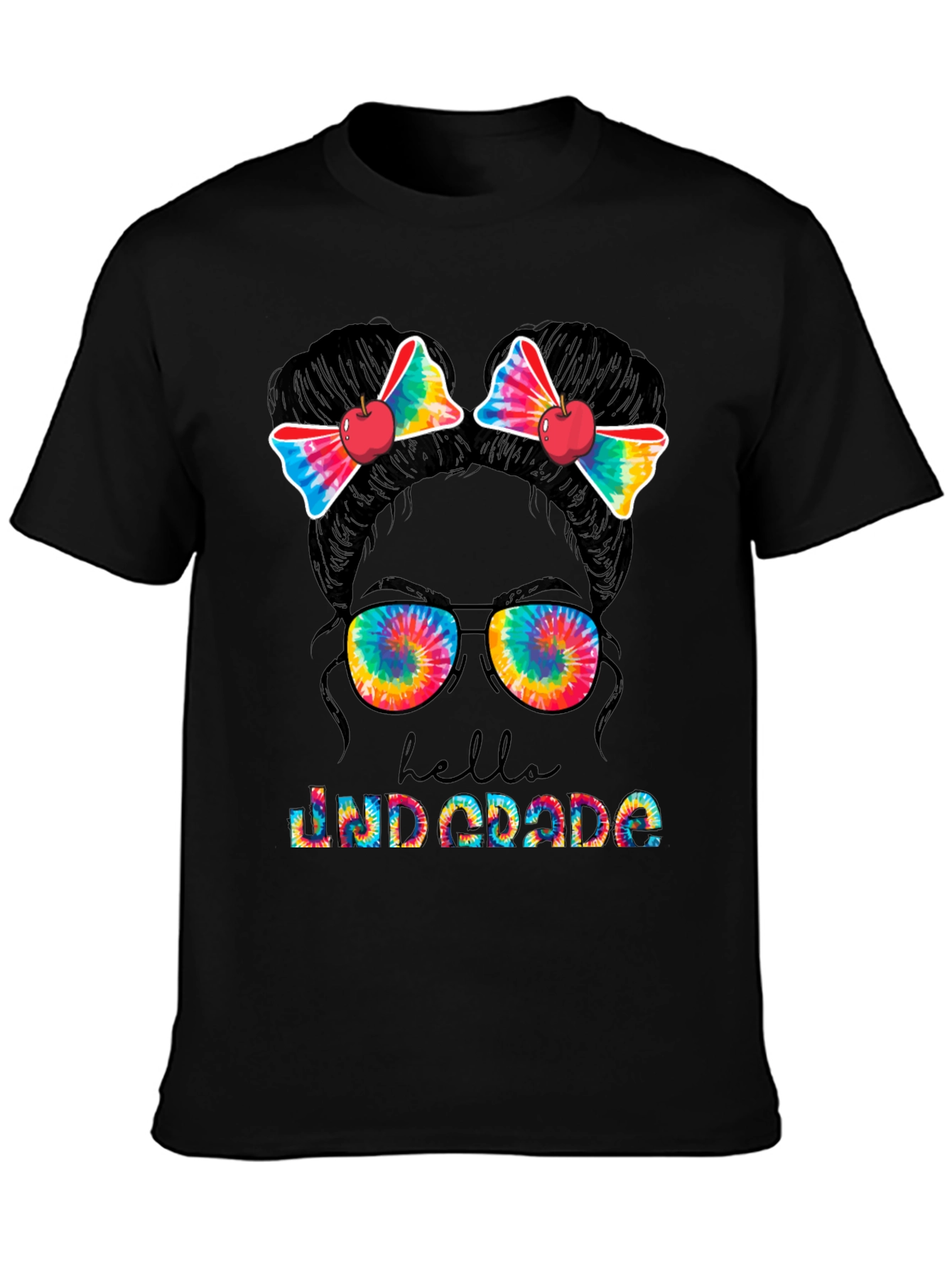 Hello 2nd Grade Tie Dye Messy Bun Teacher T-Shirt