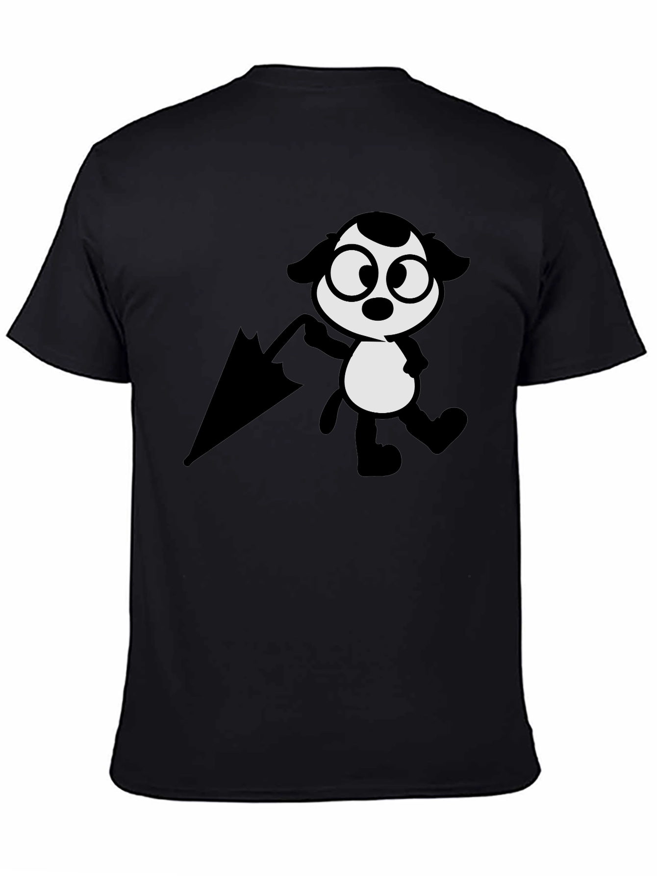 Cartoon Dog with Umbrella Black T-Shirt