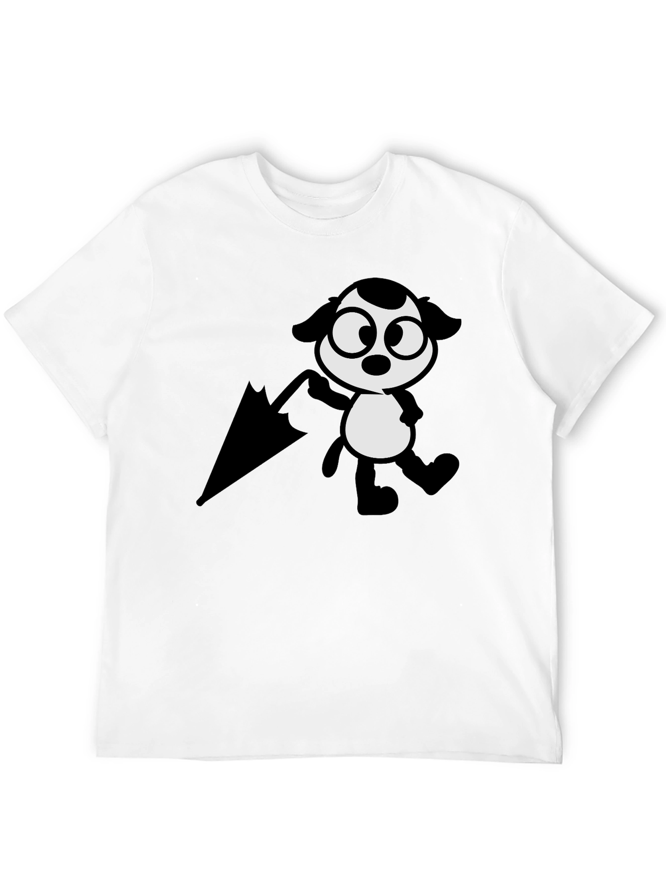 Cartoon Dog with Umbrella Black T-Shirt