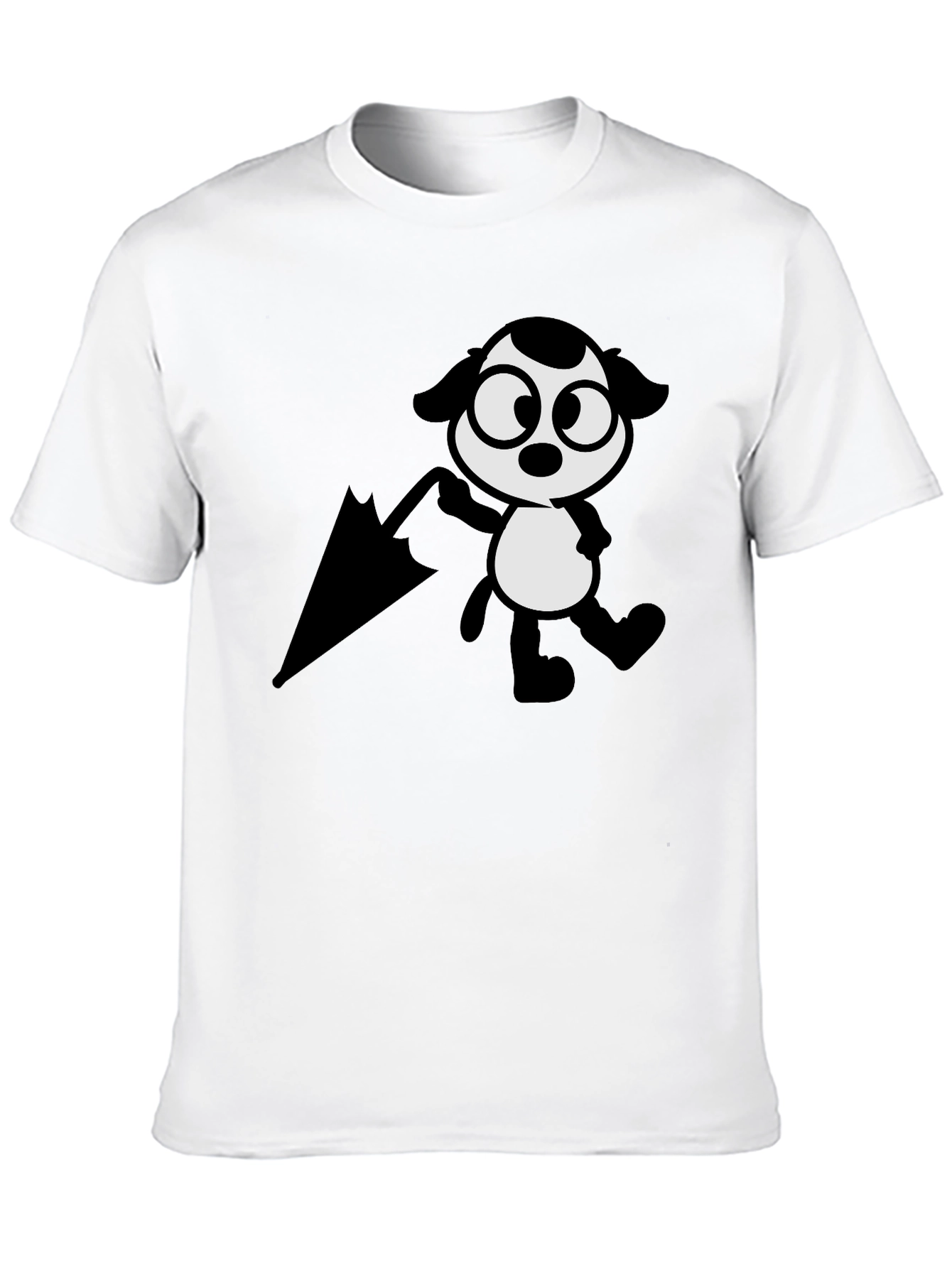 Cartoon Dog with Umbrella Black T-Shirt
