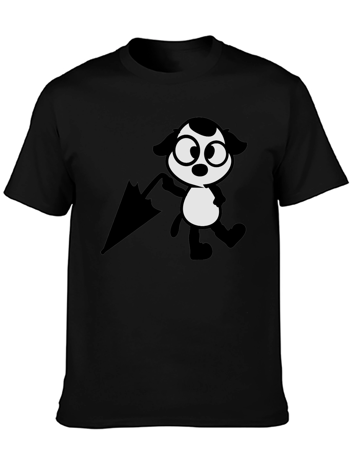 Cartoon Dog with Umbrella Black T-Shirt