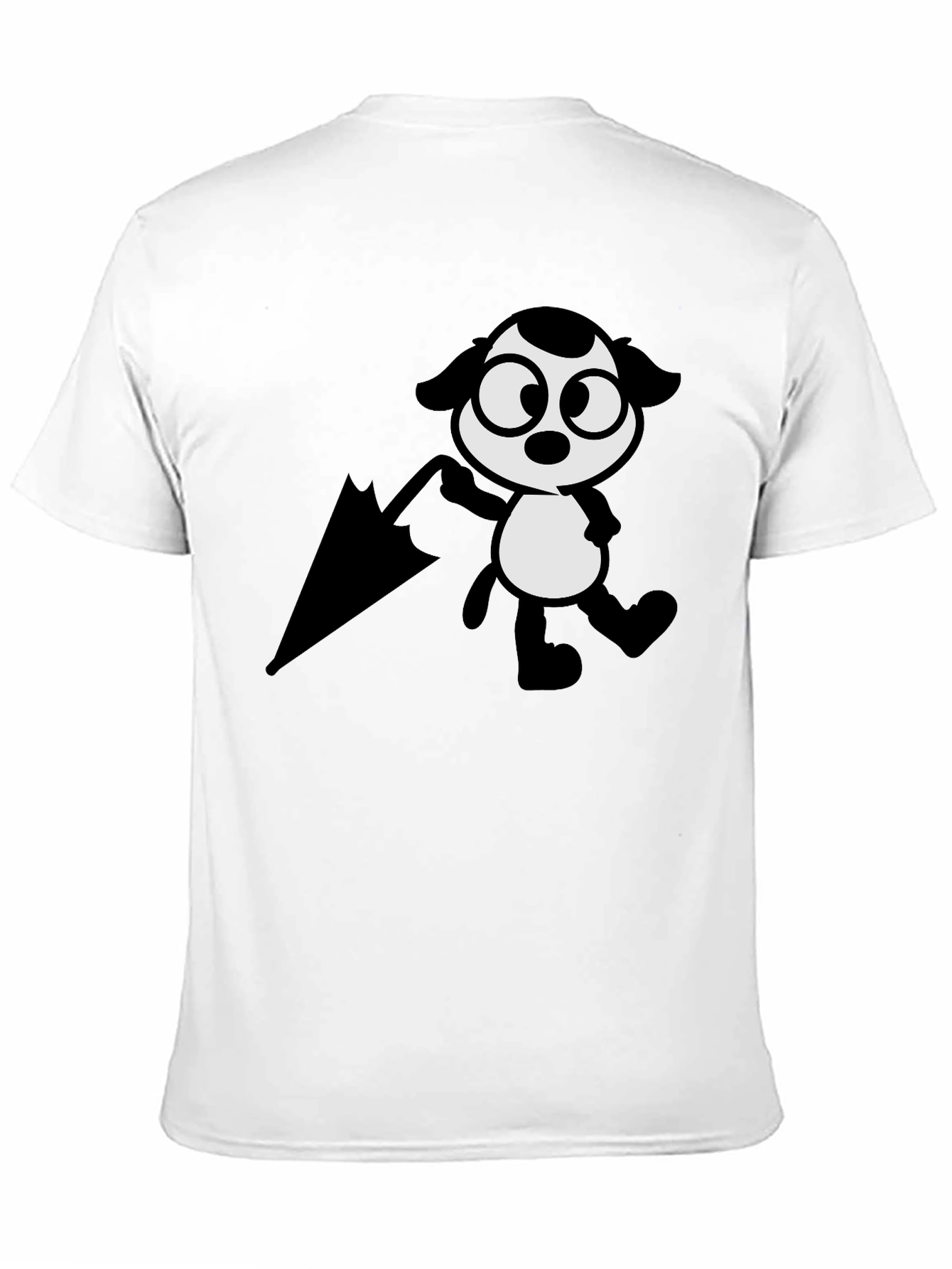 Cartoon Dog with Umbrella Black T-Shirt
