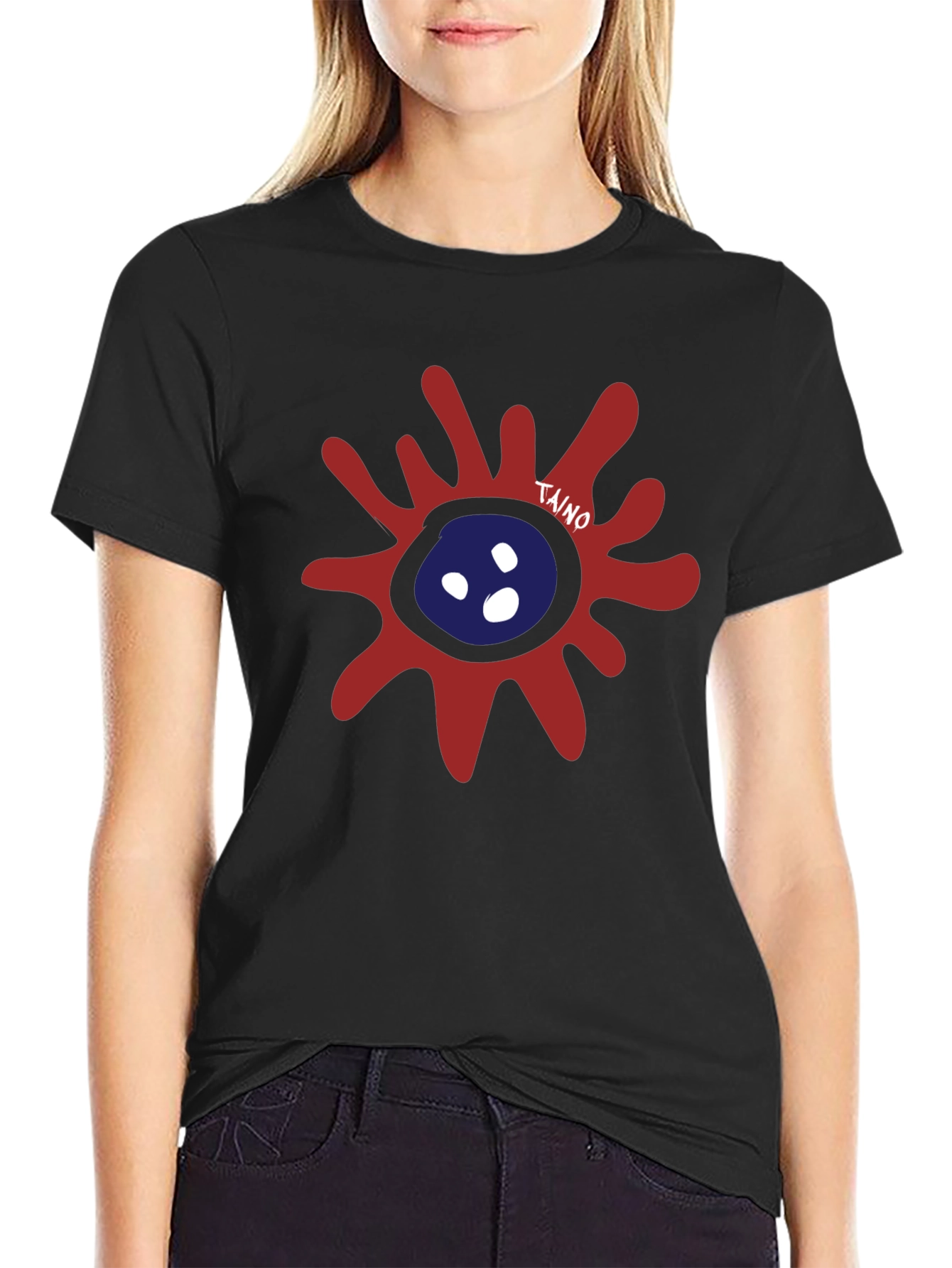 Taino Sun Graphic T-Shirt - Black Casual Tee