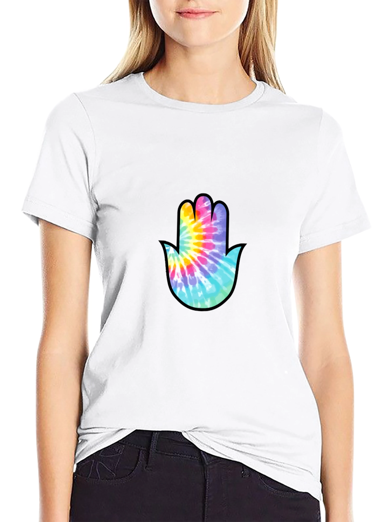 Tie-Dye Hamsa Hand Graphic Tee - Stylish & Unique