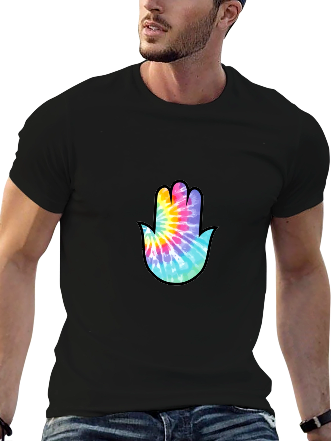Tie-Dye Hamsa Hand Graphic Tee - Stylish & Unique