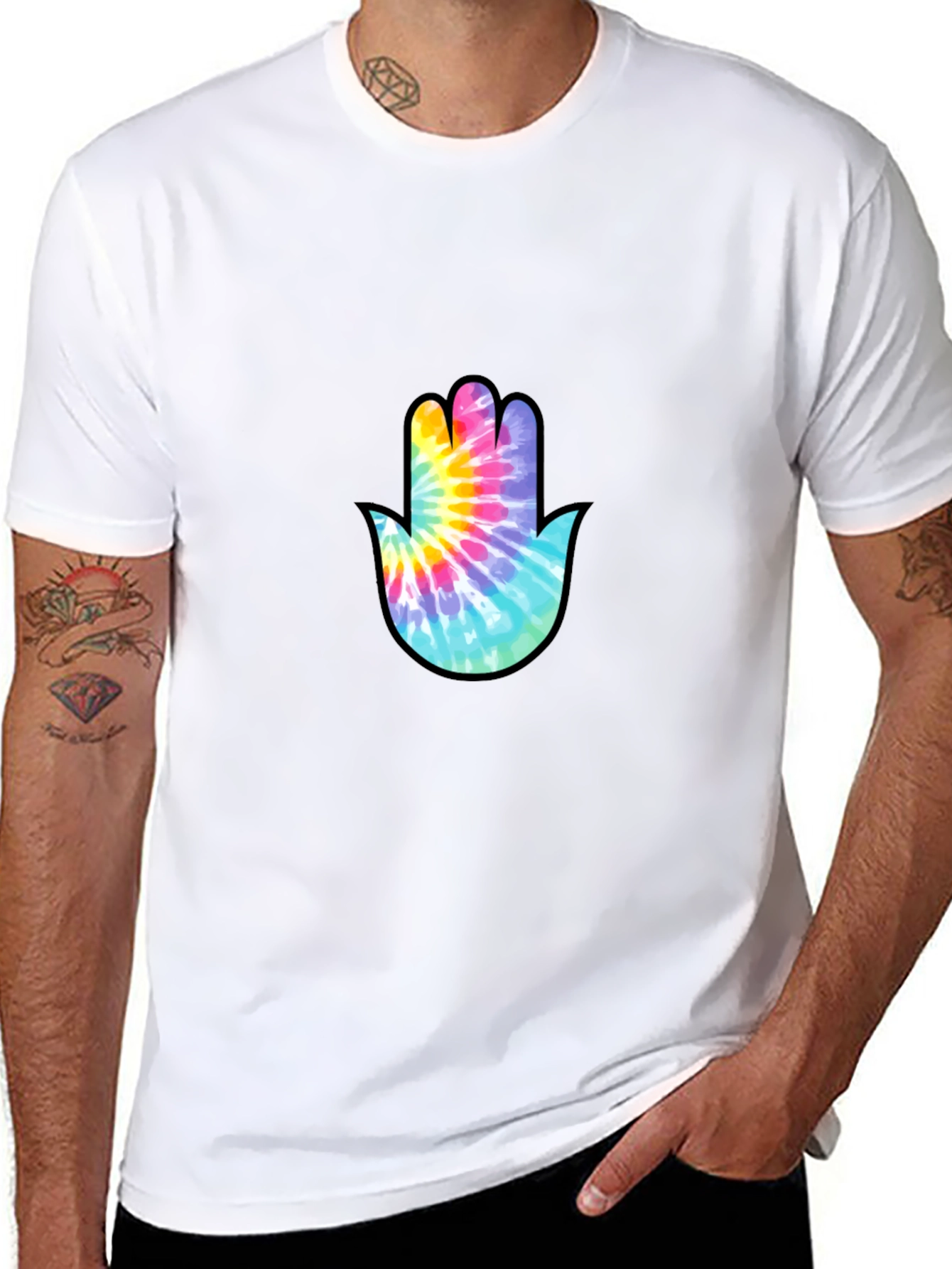 Tie-Dye Hamsa Hand Graphic Tee - Stylish & Unique