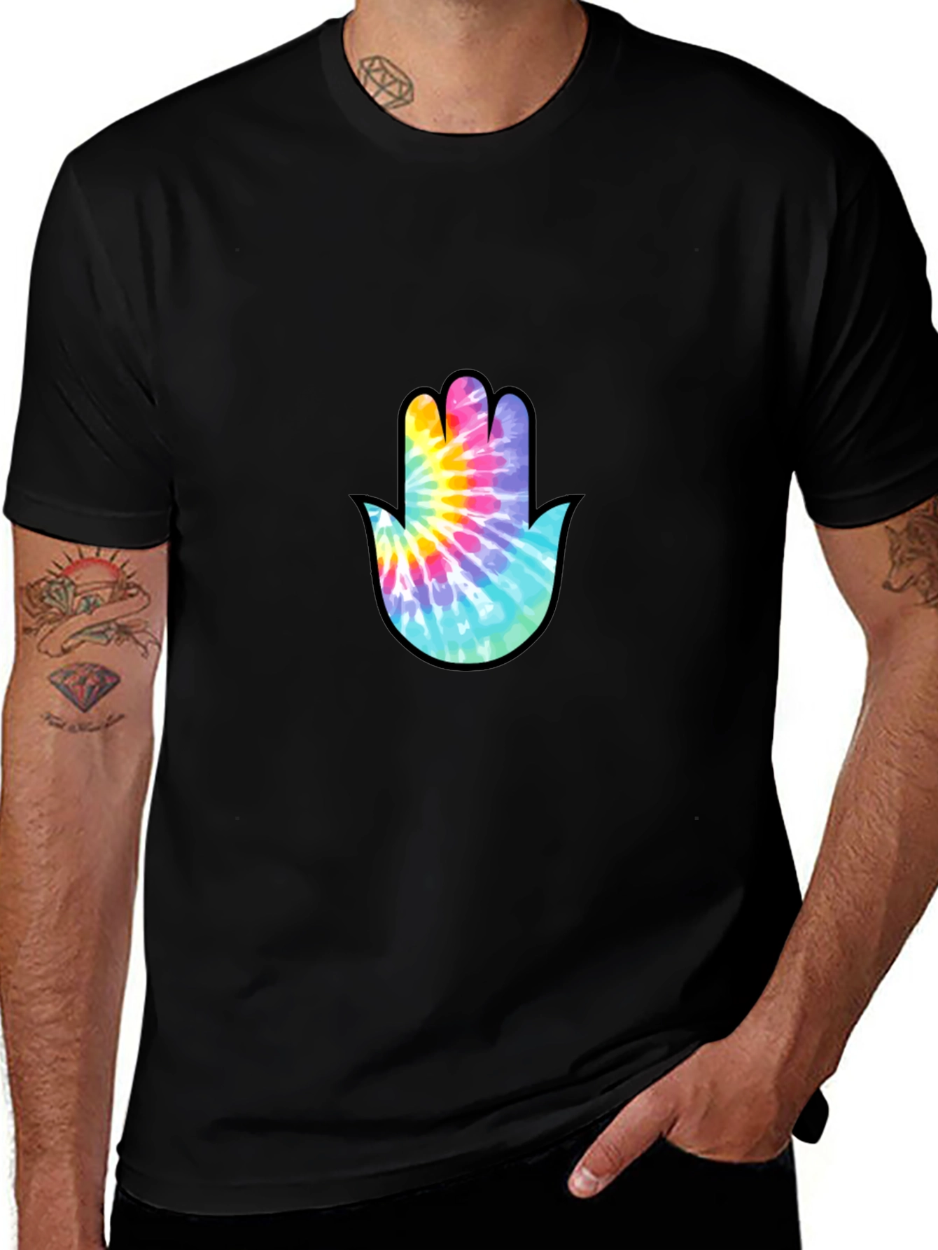 Tie-Dye Hamsa Hand Graphic Tee - Stylish & Unique