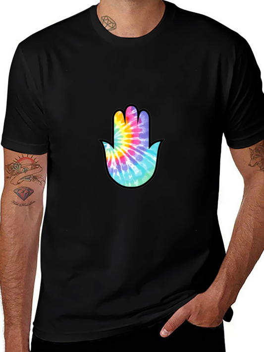 Tie-Dye Hamsa Hand Graphic Tee - Stylish & Unique