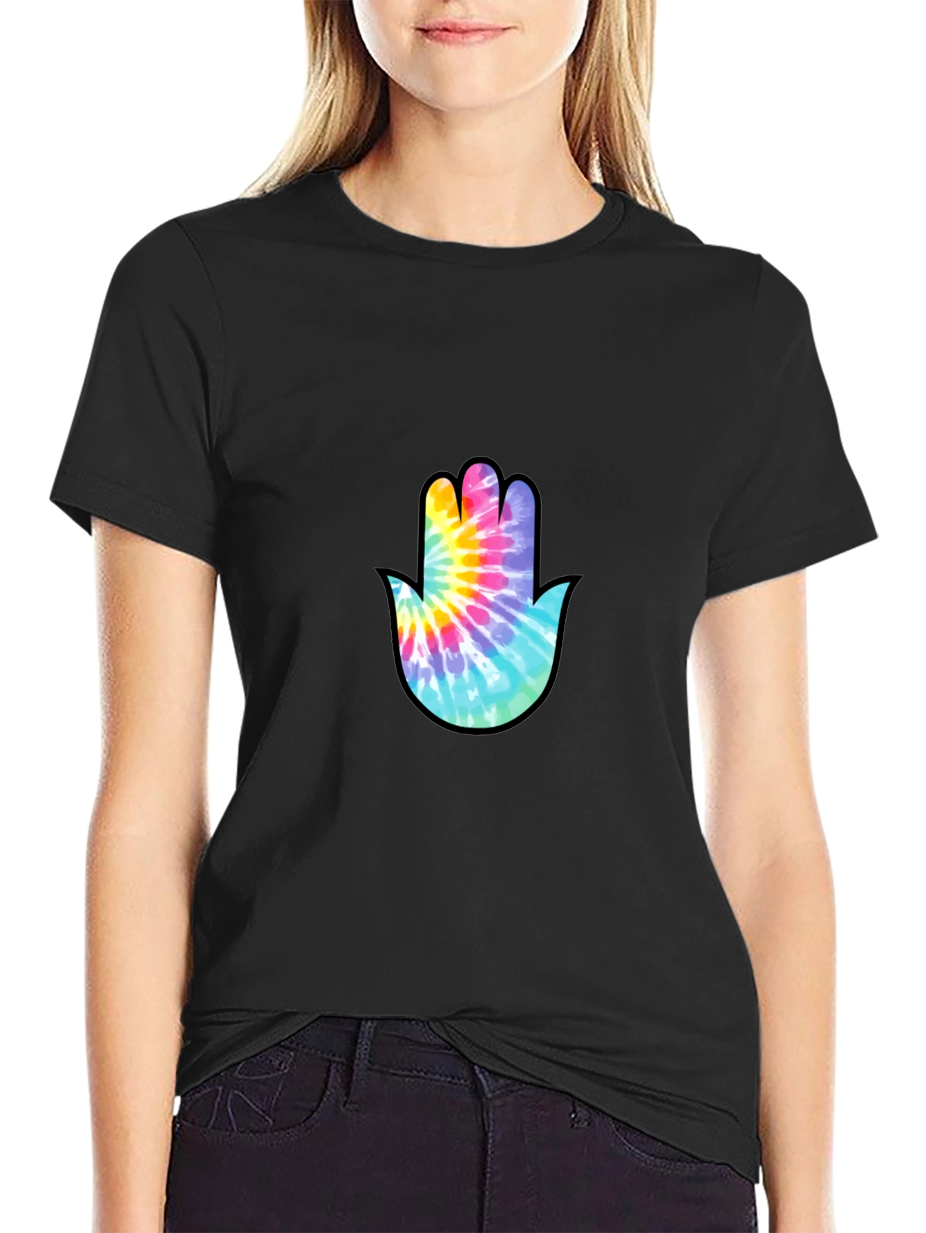 Tie-Dye Hamsa Hand Graphic Tee - Stylish & Unique