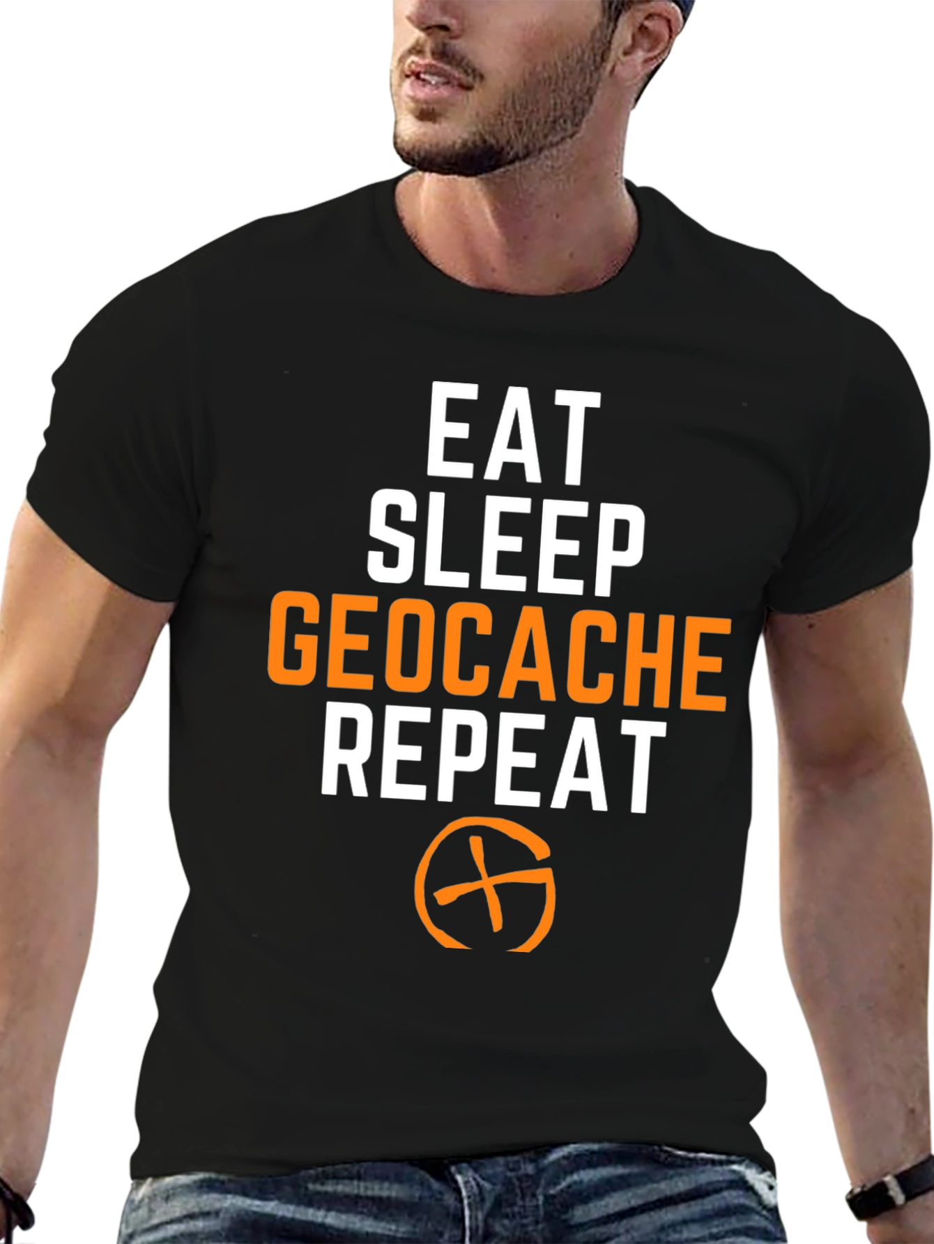 Eat Sleep Geocache Repeat T-Shirt - Black