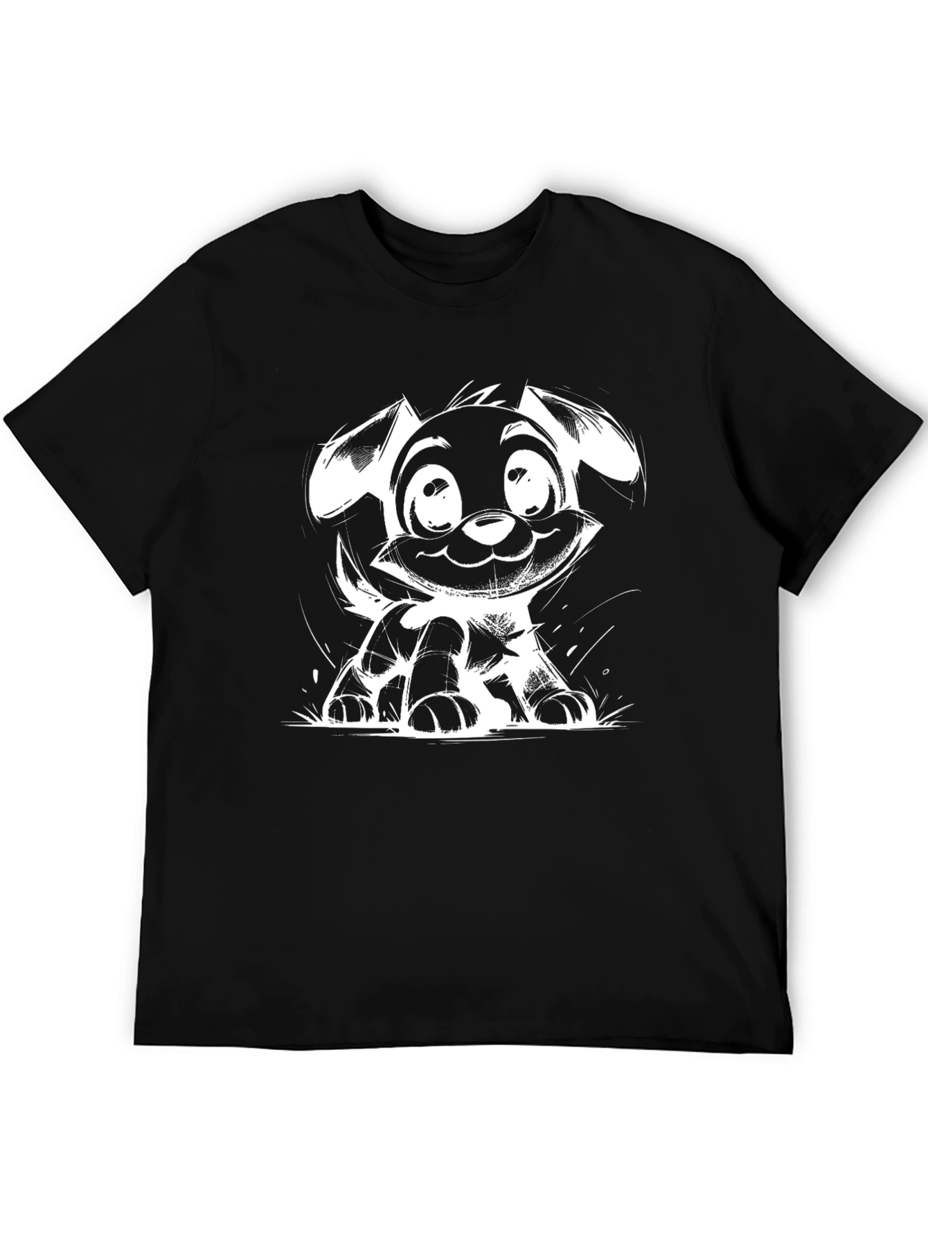 Cute Puppy Sketch Black T-Shirt