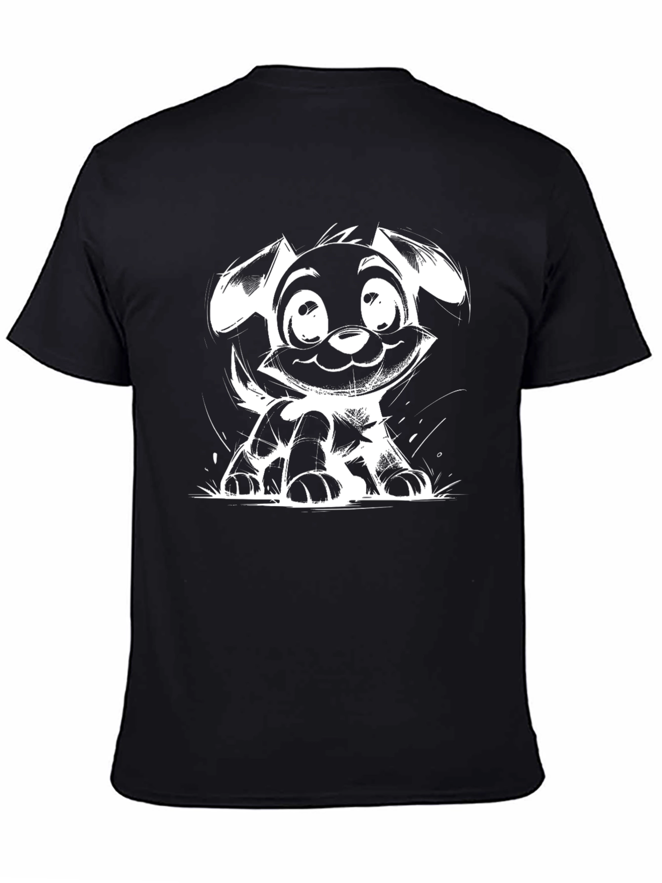 Cute Puppy Sketch Black T-Shirt