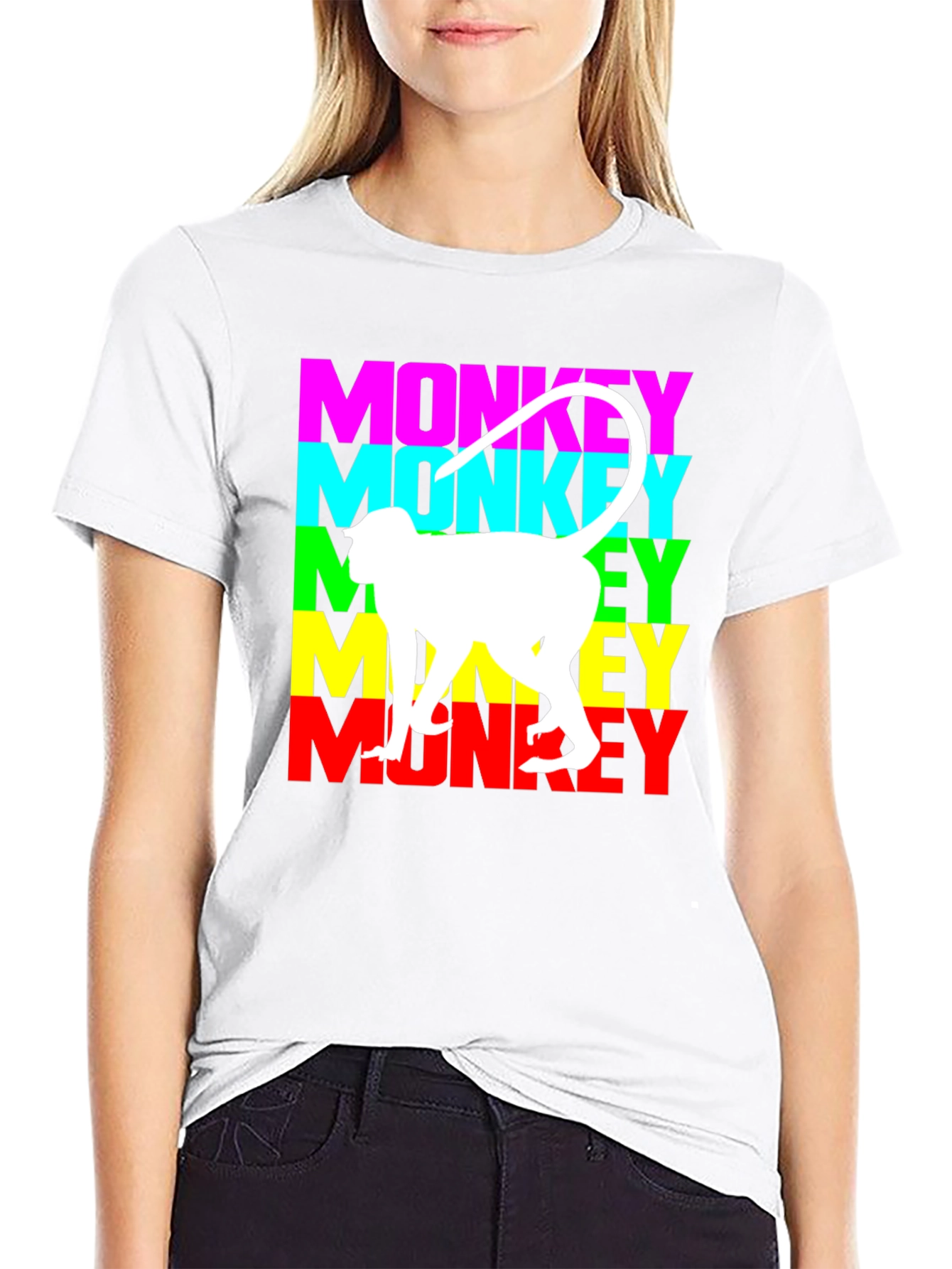 Monkey Graphic Tee - Black Cotton Blend T-Shirt