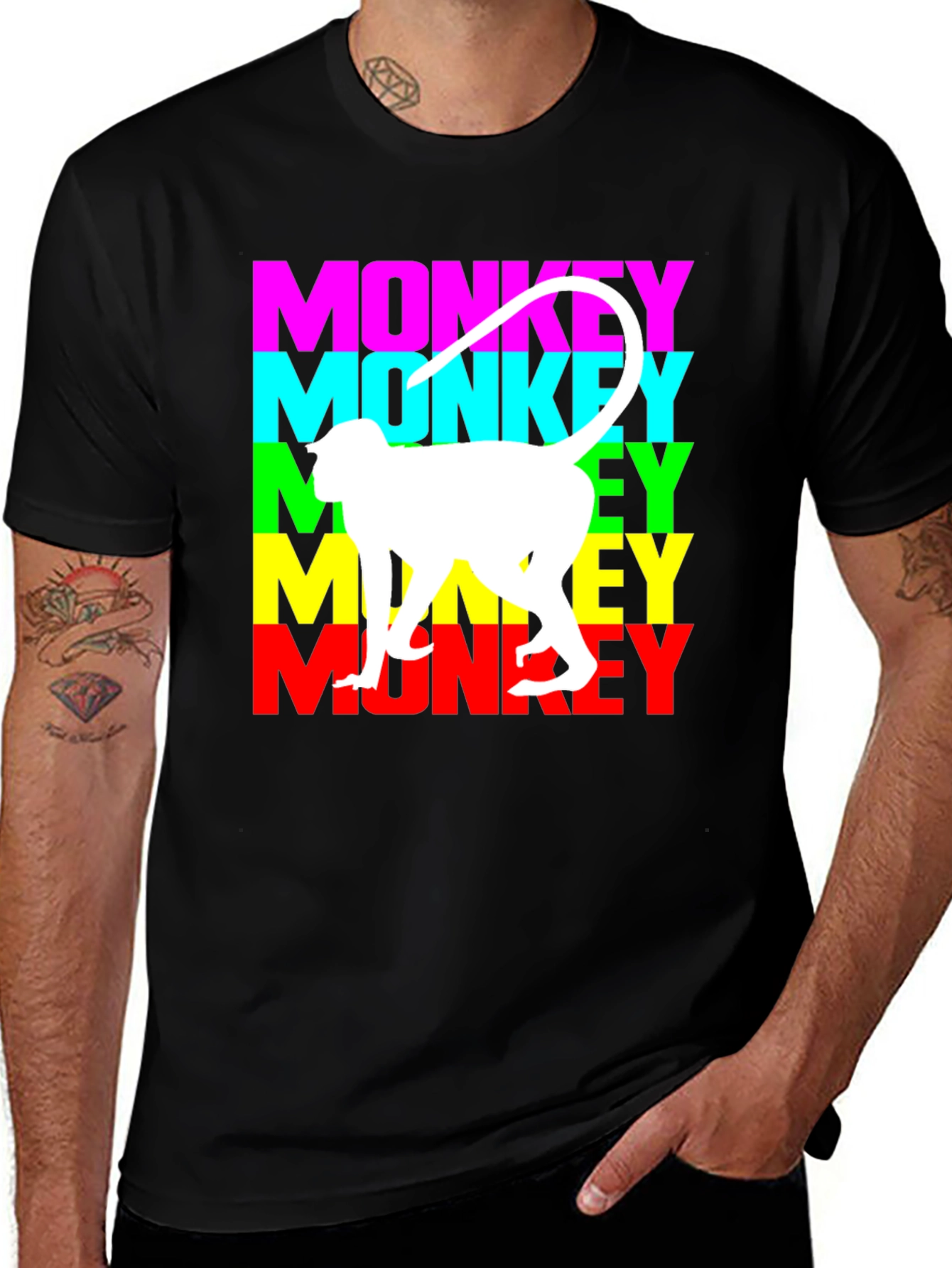 Monkey Graphic Tee - Black Cotton Blend T-Shirt