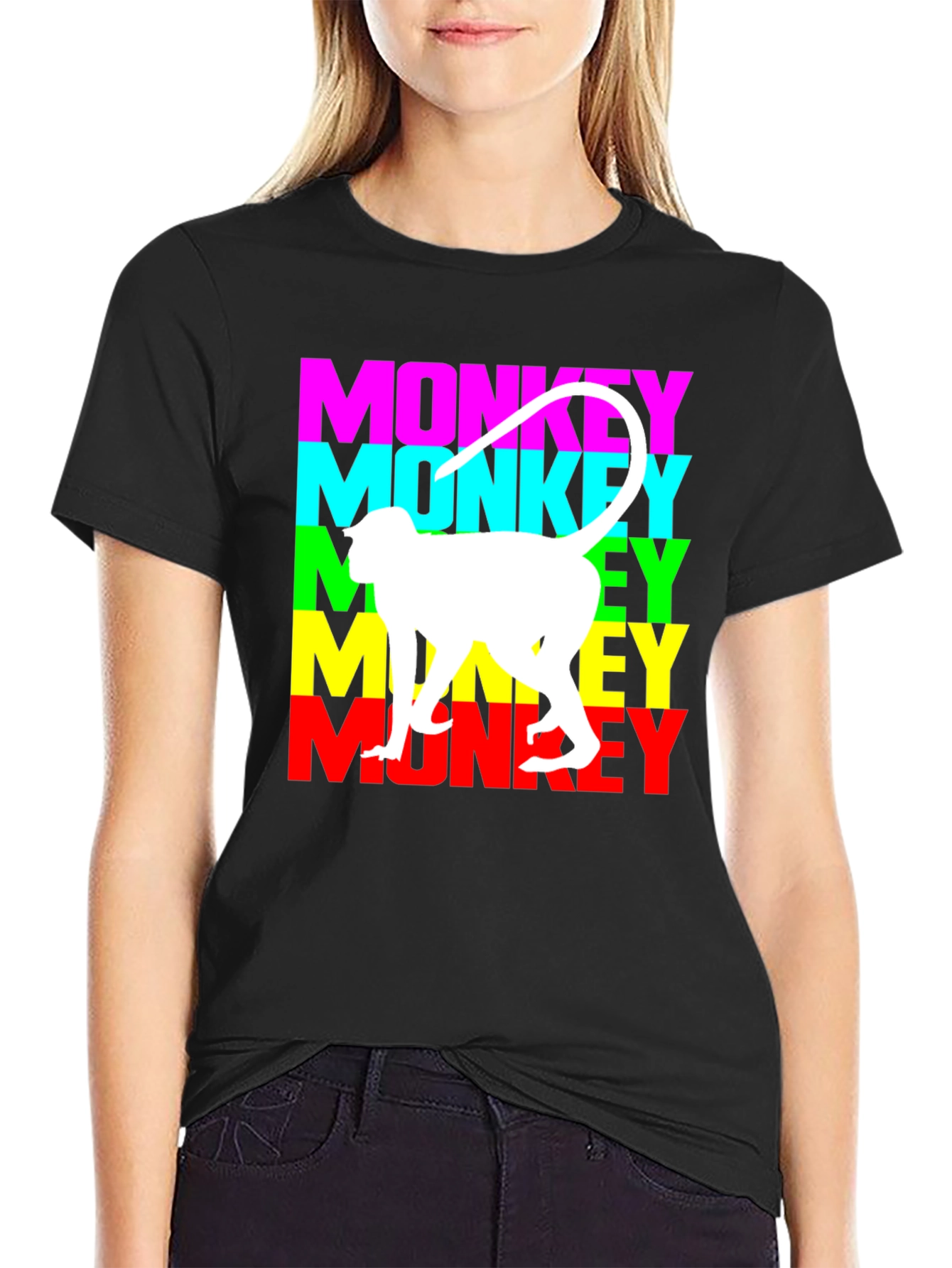 Monkey Graphic Tee - Black Cotton Blend T-Shirt