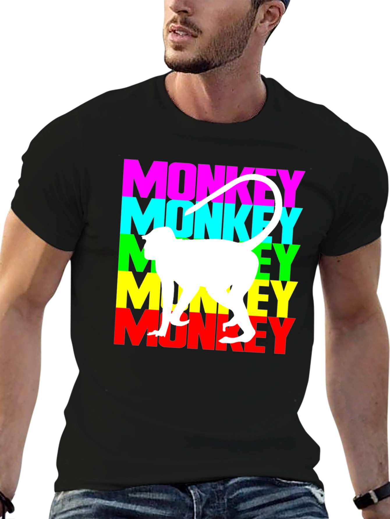 Monkey Graphic Tee - Black Cotton Blend T-Shirt