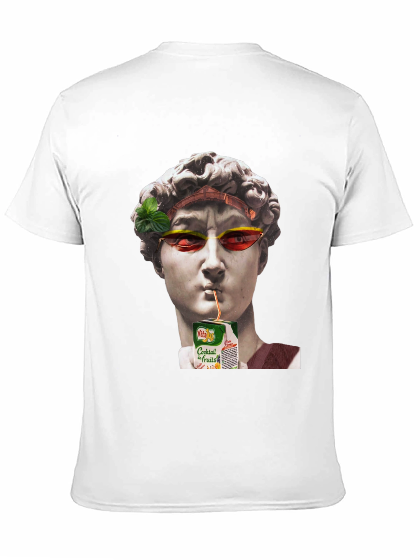 Funny Art T-Shirt: Statue Sipping Juice