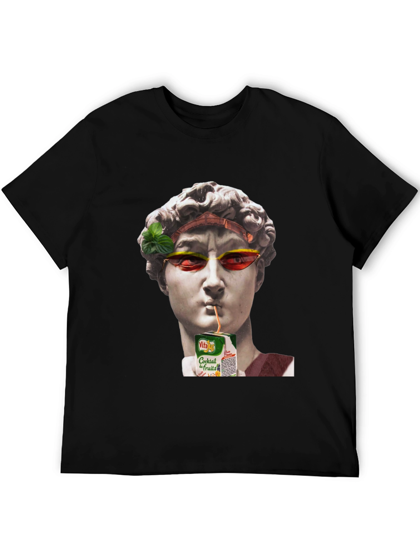 Funny Art T-Shirt: Statue Sipping Juice