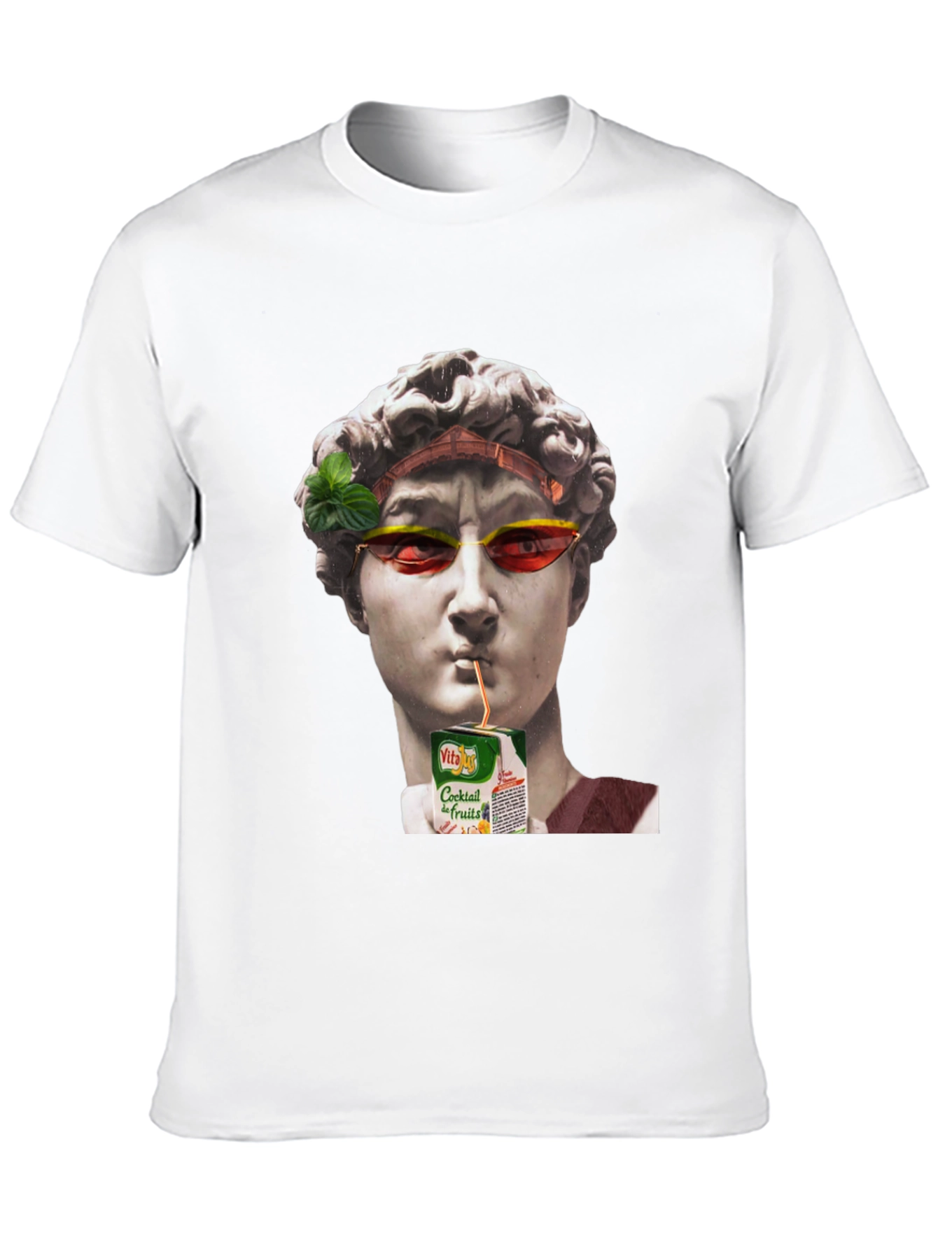 Funny Art T-Shirt: Statue Sipping Juice