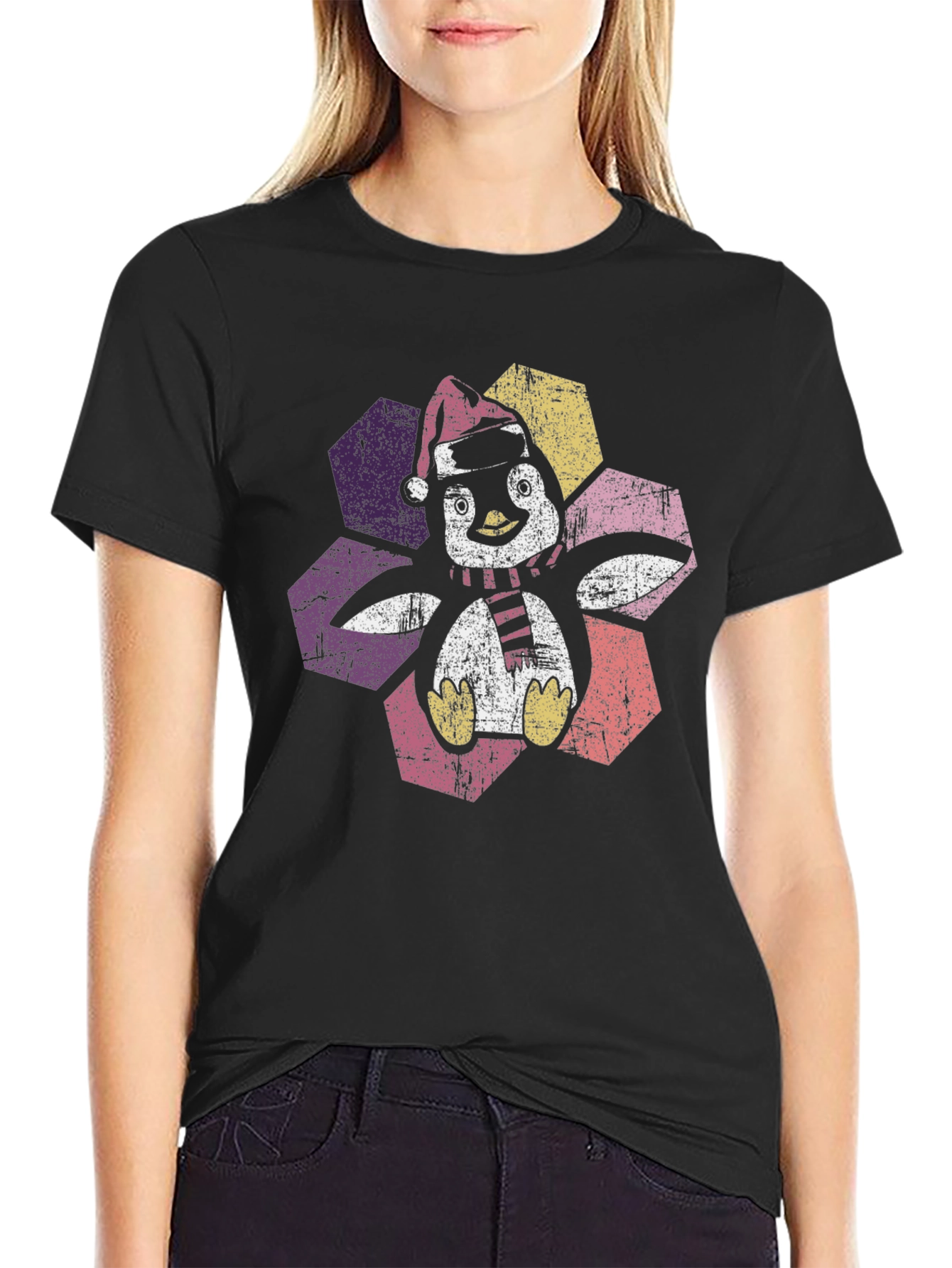 Festive Penguin Graphic Tee - Holiday Cheer