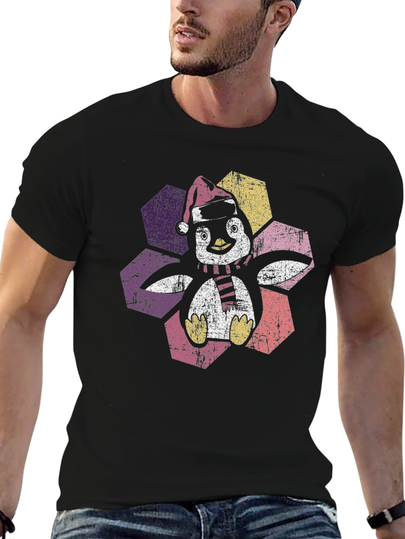 Festive Penguin Graphic Tee - Holiday Cheer