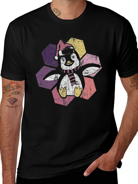 Festive Penguin Graphic Tee - Holiday Cheer