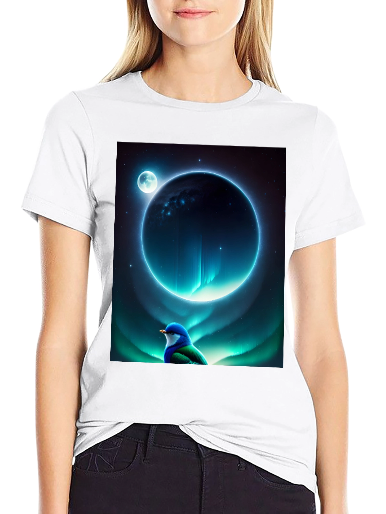 Celestial Bird T-Shirt: Galaxy Dreamscape